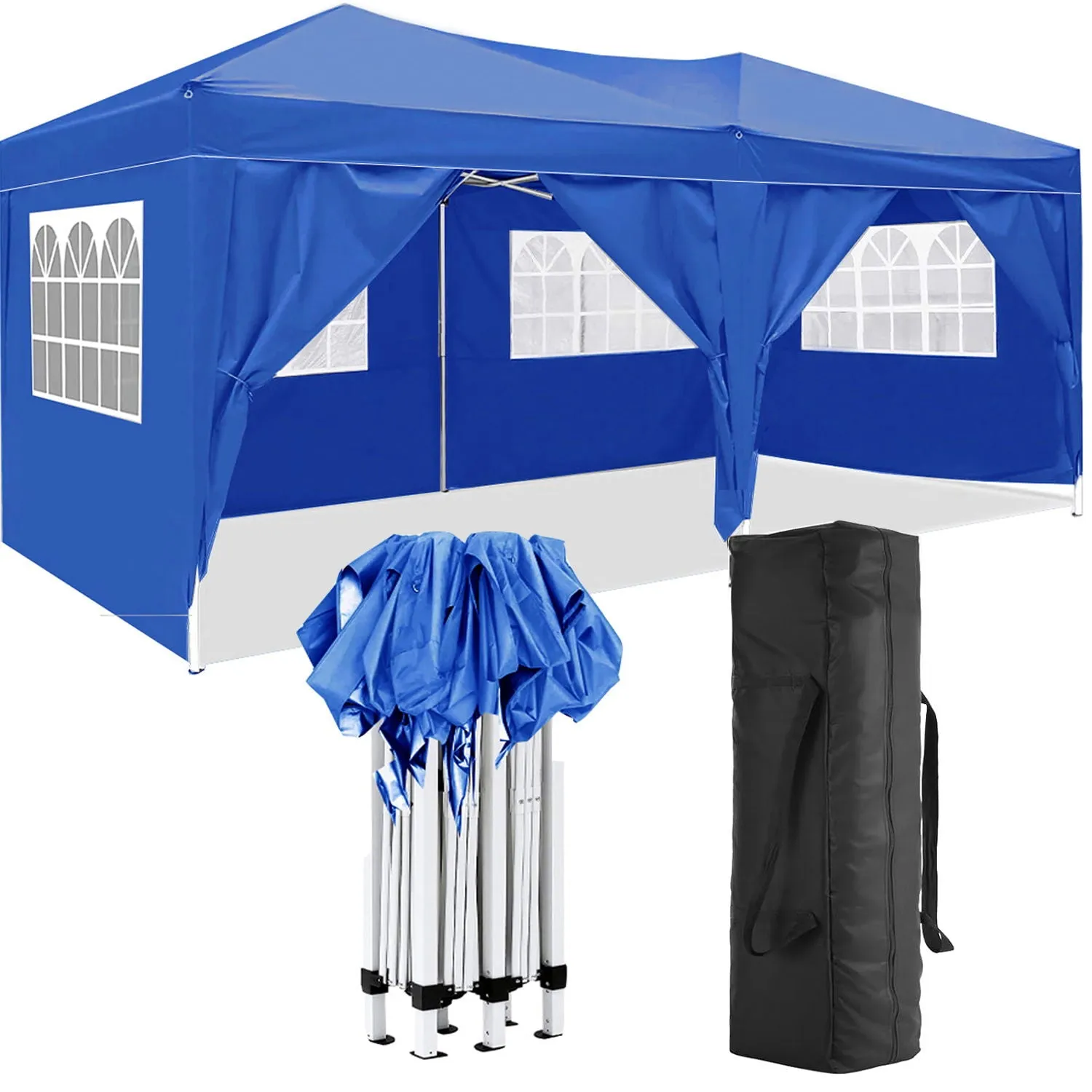 10'X20' Folding Canopy With 6 Removable Sidewalls Outdoor Event Shelter UPF 50  Gazebo Portable Tents For Parties Beach Camping Wedding Ez Pop Up Canopy