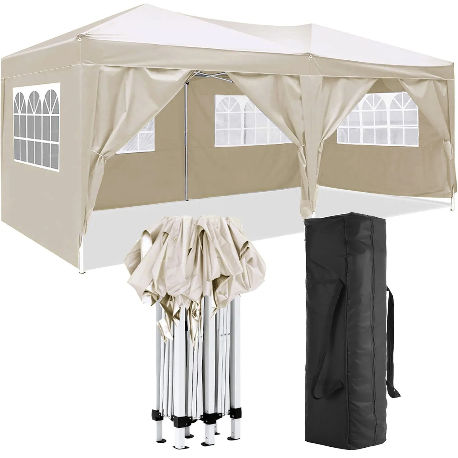 10'X20' Folding Canopy With 6 Removable Sidewalls Outdoor Event Shelter UPF 50  Gazebo Portable Tents For Parties Beach Camping Wedding Ez Pop Up Canopy