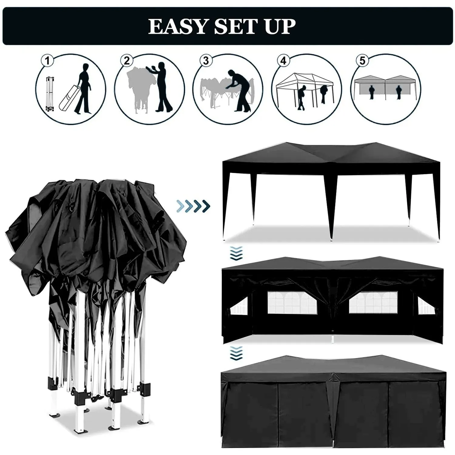 10'X20' Folding Canopy With 6 Removable Sidewalls Outdoor Event Shelter UPF 50  Gazebo Portable Tents For Parties Beach Camping Wedding Ez Pop Up Canopy