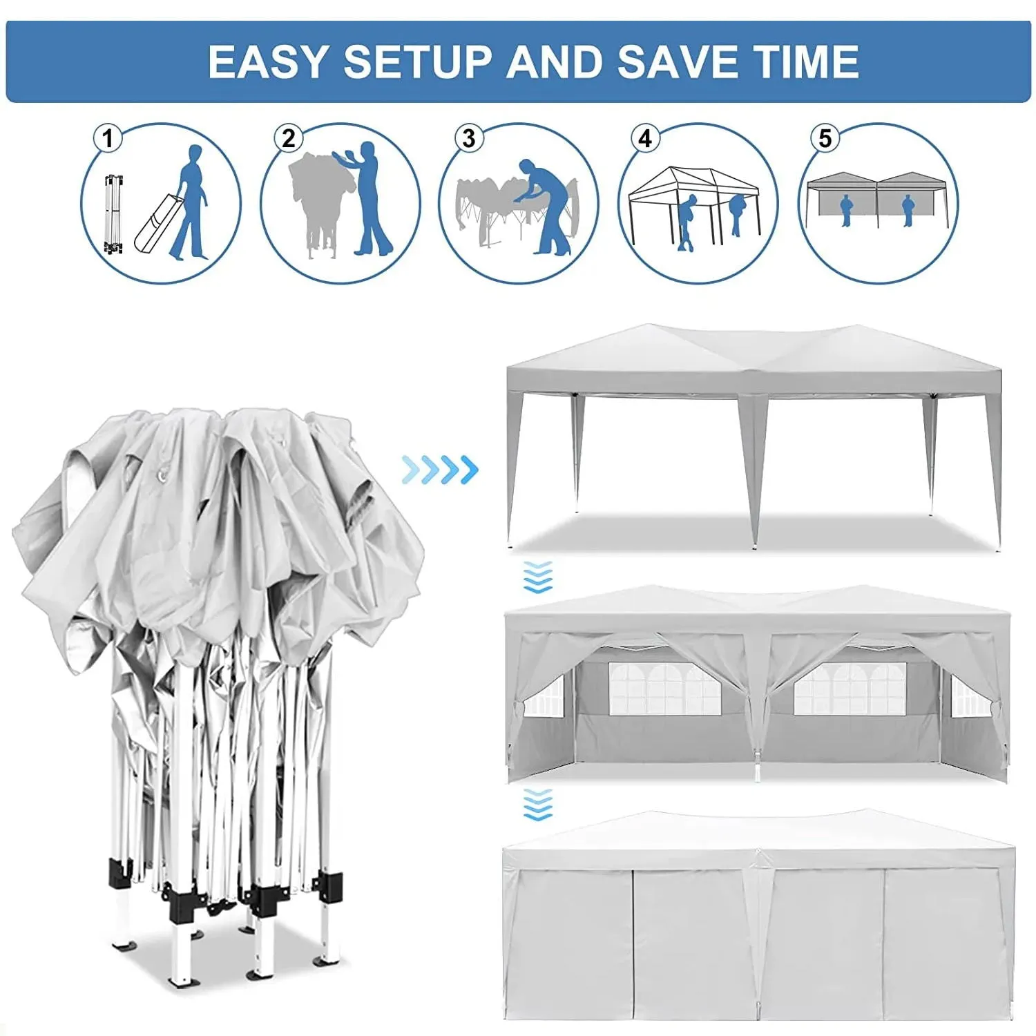 10'X20' Folding Canopy With 6 Removable Sidewalls Outdoor Event Shelter UPF 50  Gazebo Portable Tents For Parties Beach Camping Wedding Ez Pop Up Canopy
