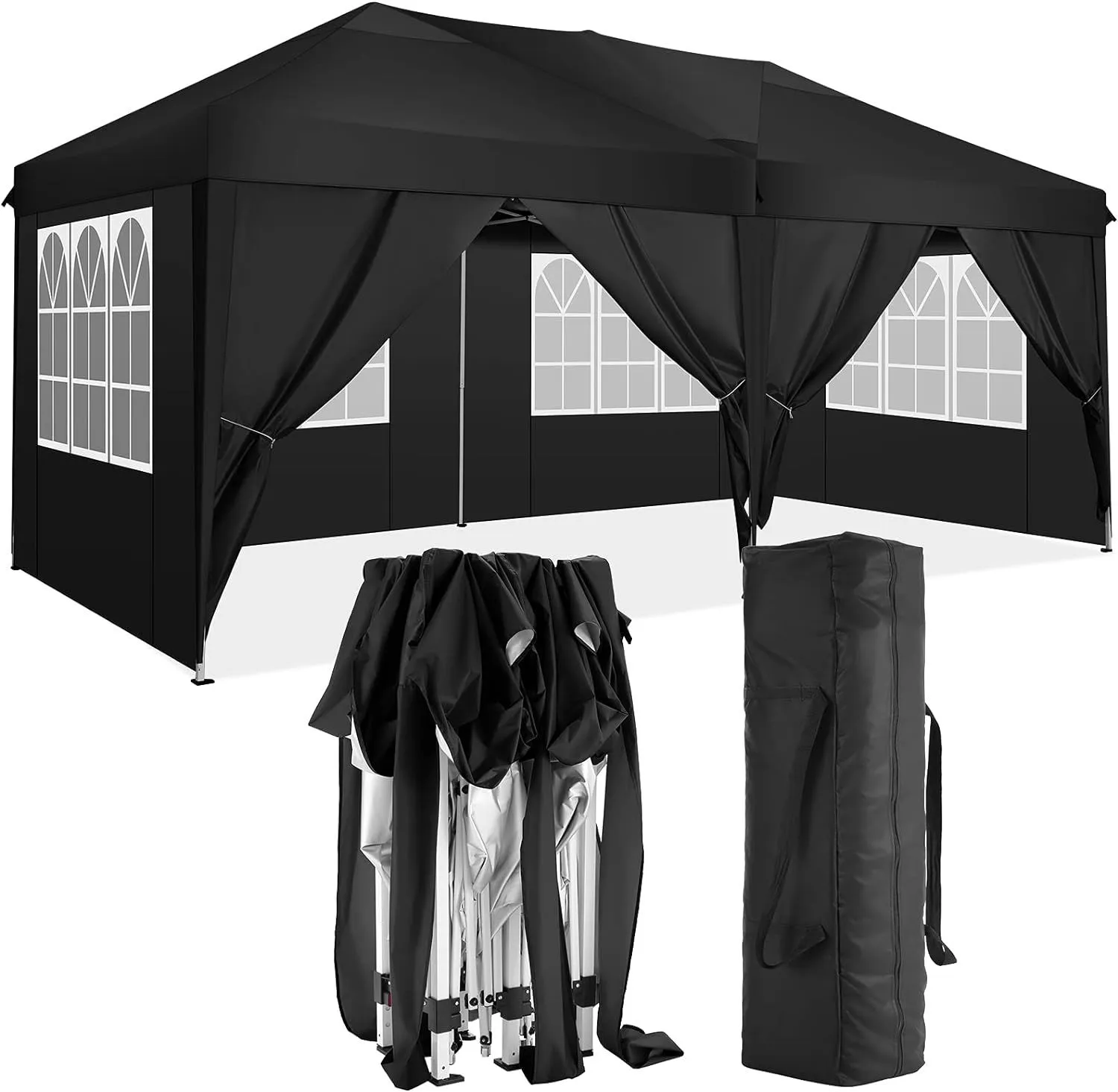 10'X20' Folding Canopy With 6 Removable Sidewalls Outdoor Event Shelter UPF 50  Gazebo Portable Tents For Parties Beach Camping Wedding Ez Pop Up Canopy