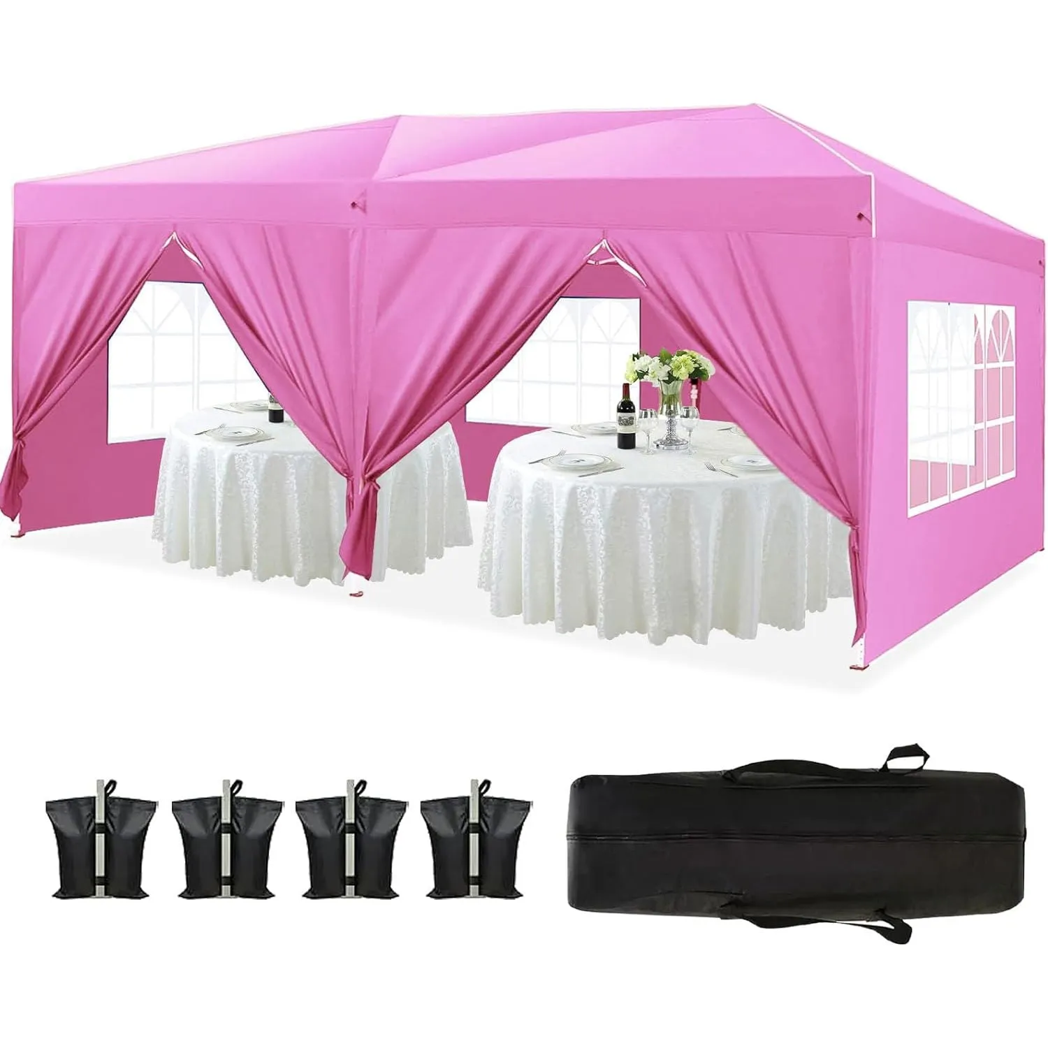 10'X20' Folding Canopy With 6 Removable Sidewalls Outdoor Event Shelter UPF 50  Gazebo Portable Tents For Parties Beach Camping Wedding Ez Pop Up Canopy