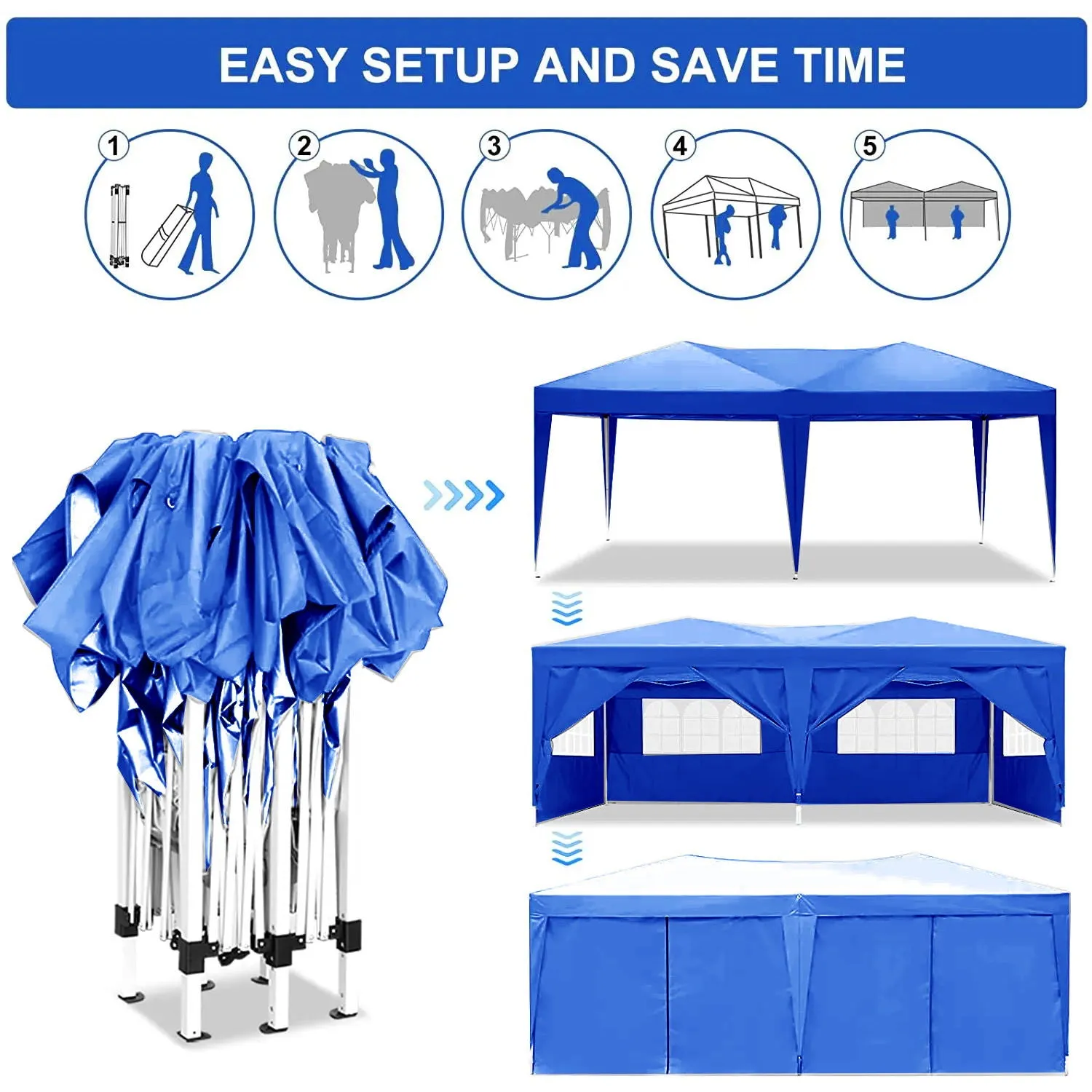 10'X20' Folding Canopy With 6 Removable Sidewalls Outdoor Event Shelter UPF 50  Gazebo Portable Tents For Parties Beach Camping Wedding Ez Pop Up Canopy