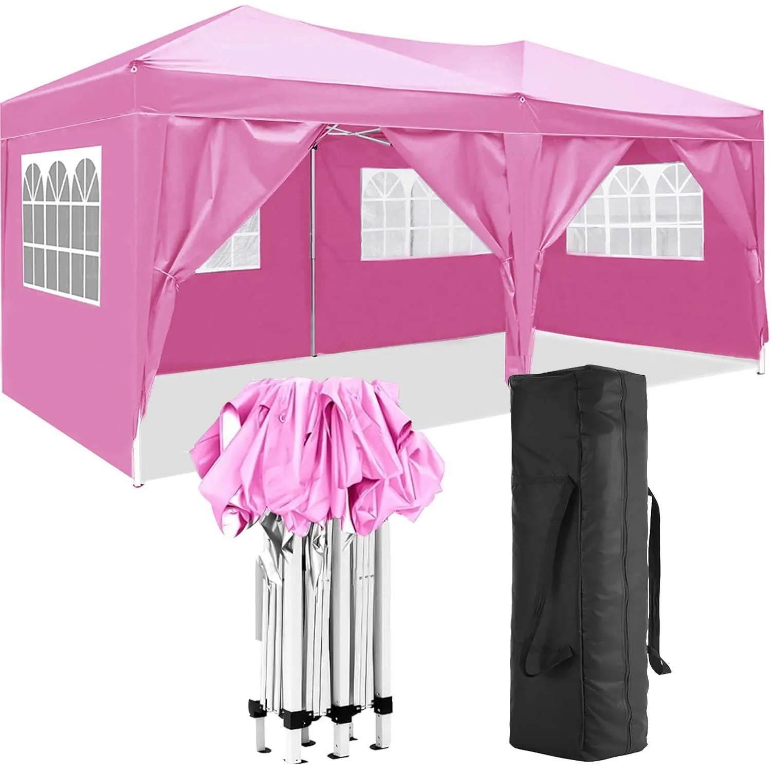 10'X20' Folding Canopy With 6 Removable Sidewalls Outdoor Event Shelter UPF 50  Gazebo Portable Tents For Parties Beach Camping Wedding Ez Pop Up Canopy