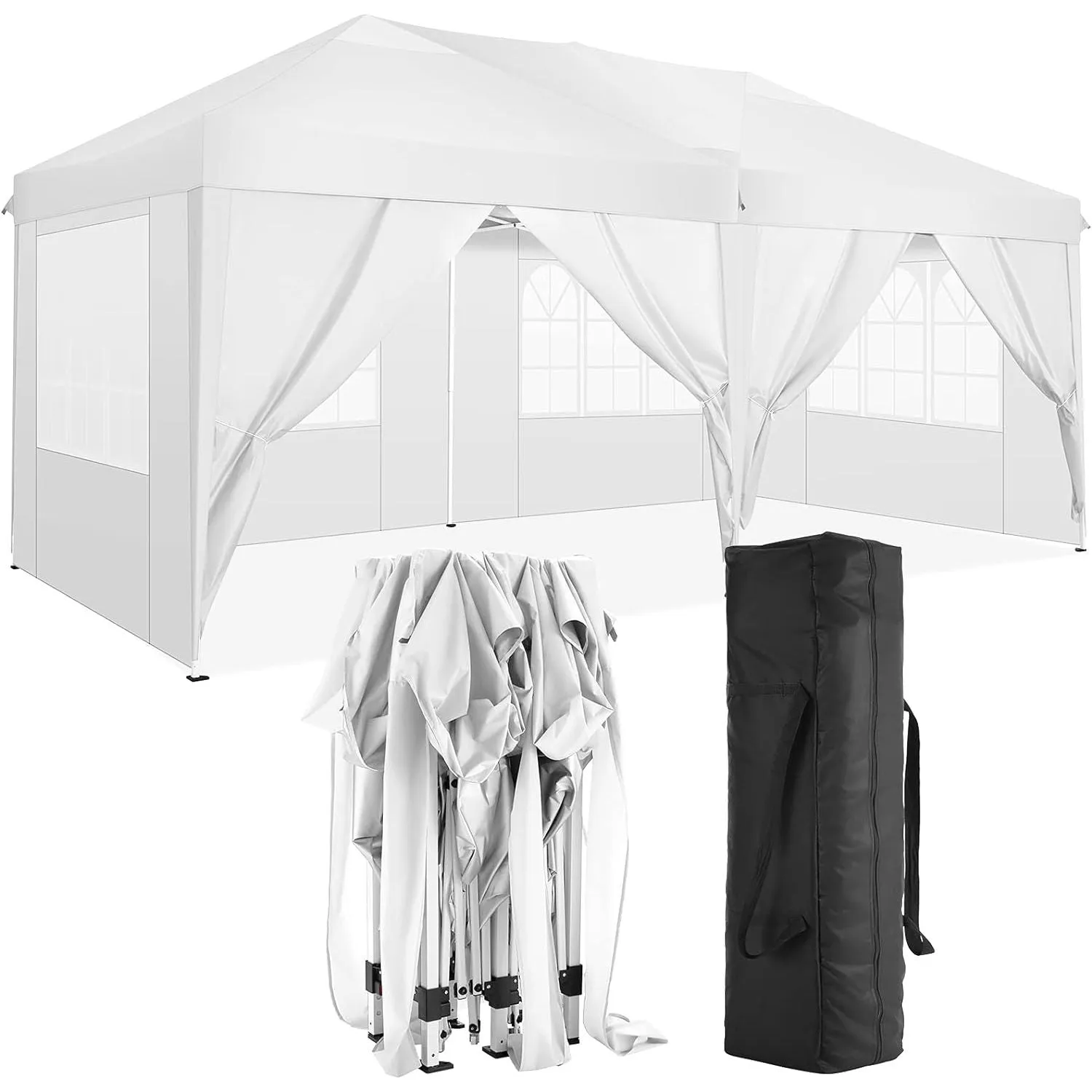 10'X20' Folding Canopy With 6 Removable Sidewalls Outdoor Event Shelter UPF 50  Gazebo Portable Tents For Parties Beach Camping Wedding Ez Pop Up Canopy