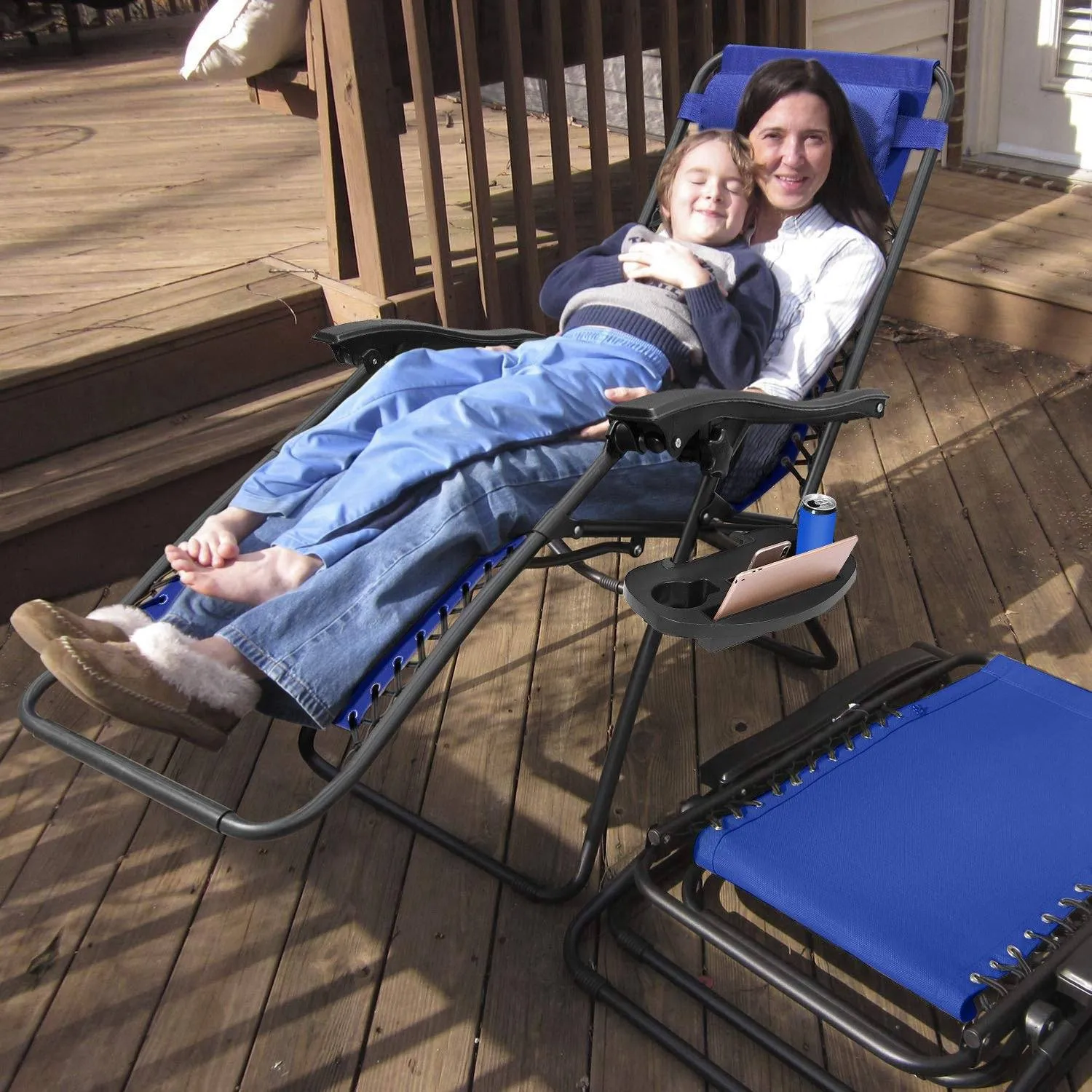 2-Pack: Foldable Zero Gravity Lounge Chair with Dual Side Tray