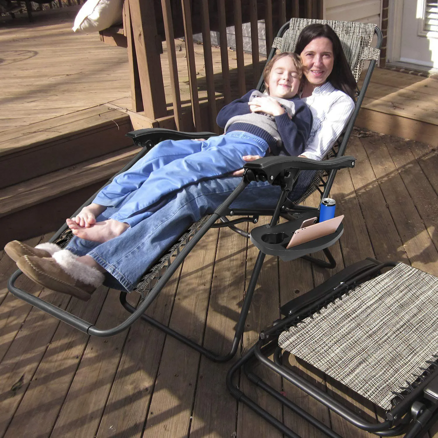 2-Pack: Foldable Zero Gravity Lounge Chair with Dual Side Tray