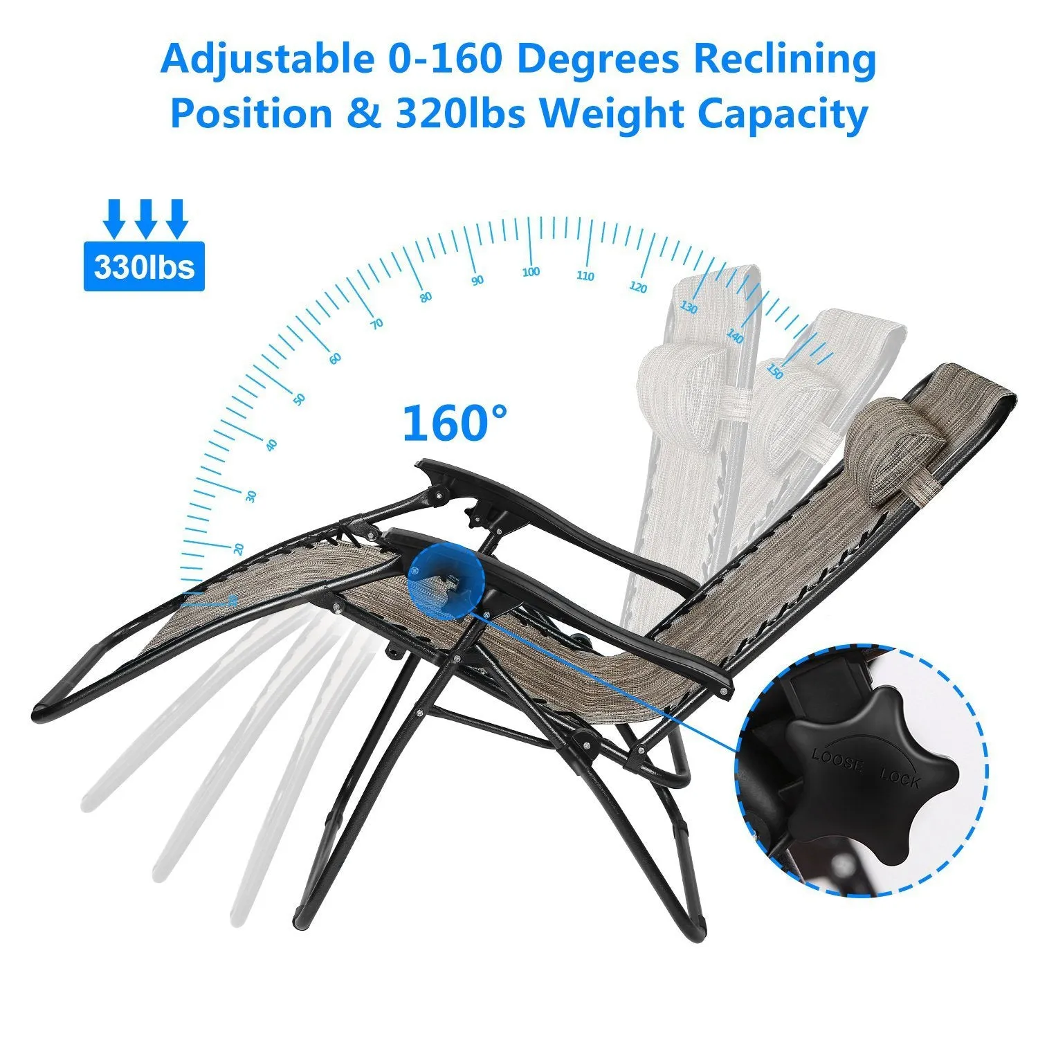 2-Pack: Foldable Zero Gravity Lounge Chair with Dual Side Tray