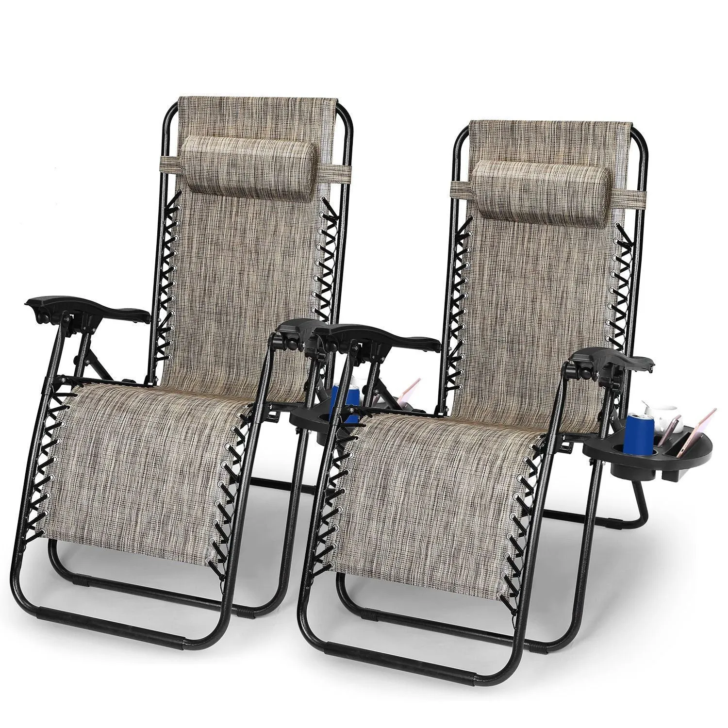 2-Pack: Foldable Zero Gravity Lounge Chair with Dual Side Tray