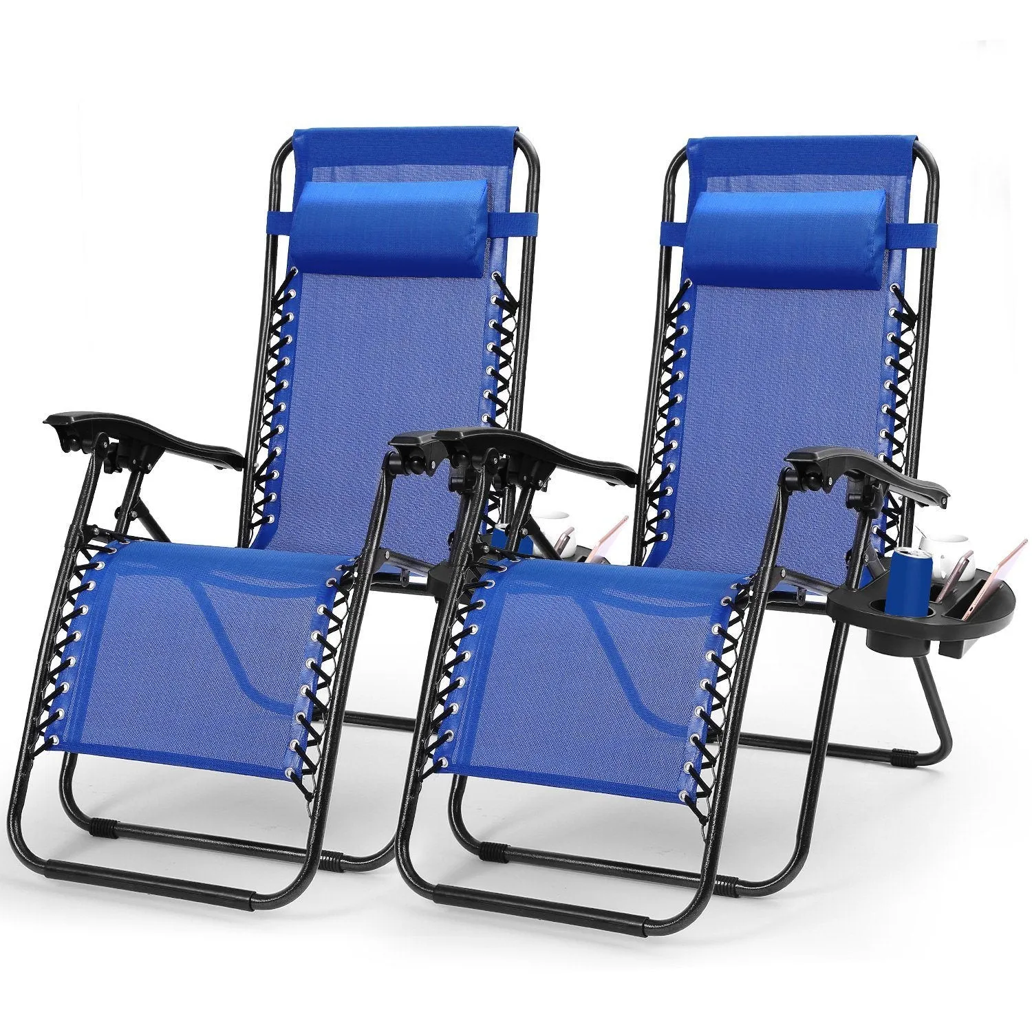 2-Pack: Foldable Zero Gravity Lounge Chair with Dual Side Tray