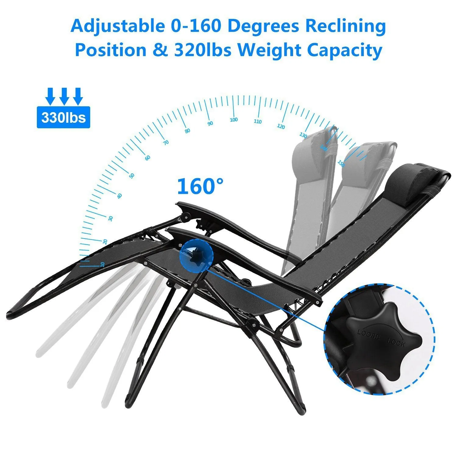 2-Pack: Foldable Zero Gravity Lounge Chair with Dual Side Tray