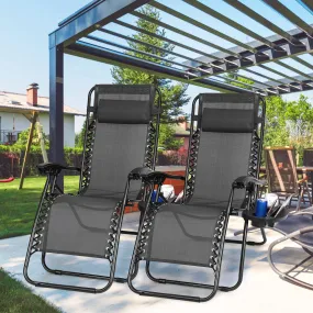 2-Pack: Foldable Zero Gravity Lounge Chair with Dual Side Tray