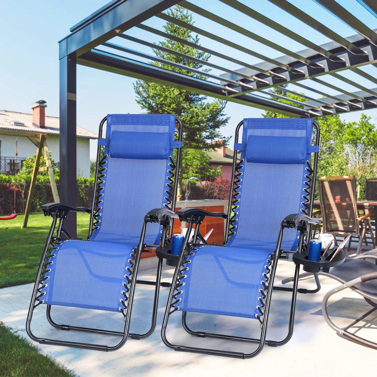2-Pack: Foldable Zero Gravity Lounge Chair with Dual Side Tray