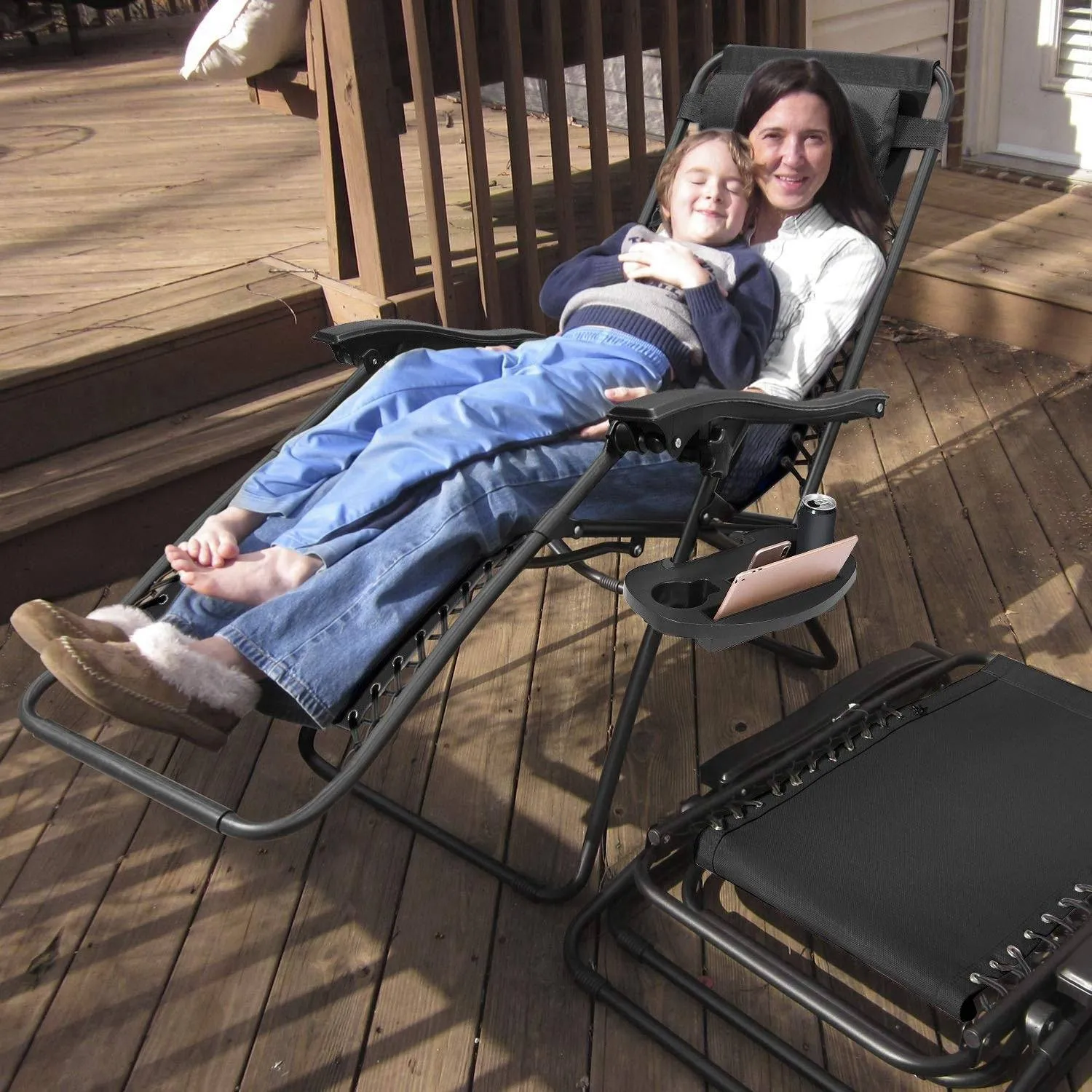 2-Pack: Foldable Zero Gravity Lounge Chair with Dual Side Tray