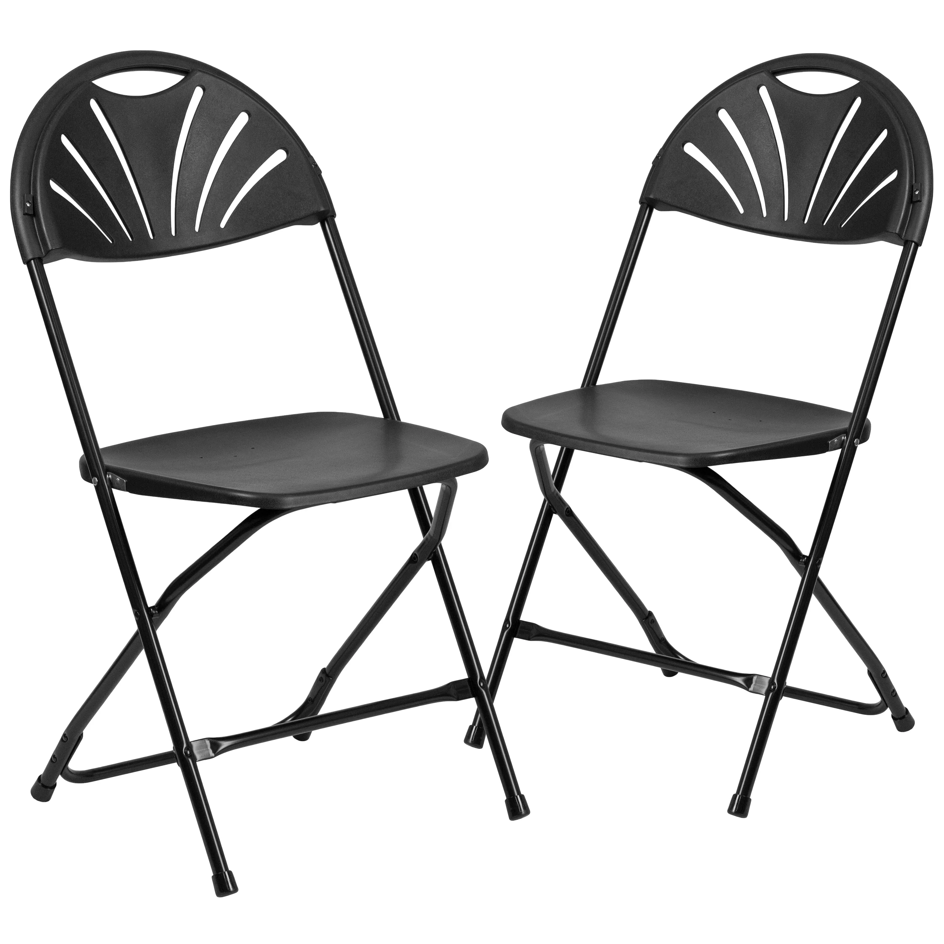2 Pack HERCULES Series 650 lb. Capacity Black Plastic Fan Back Folding Chair