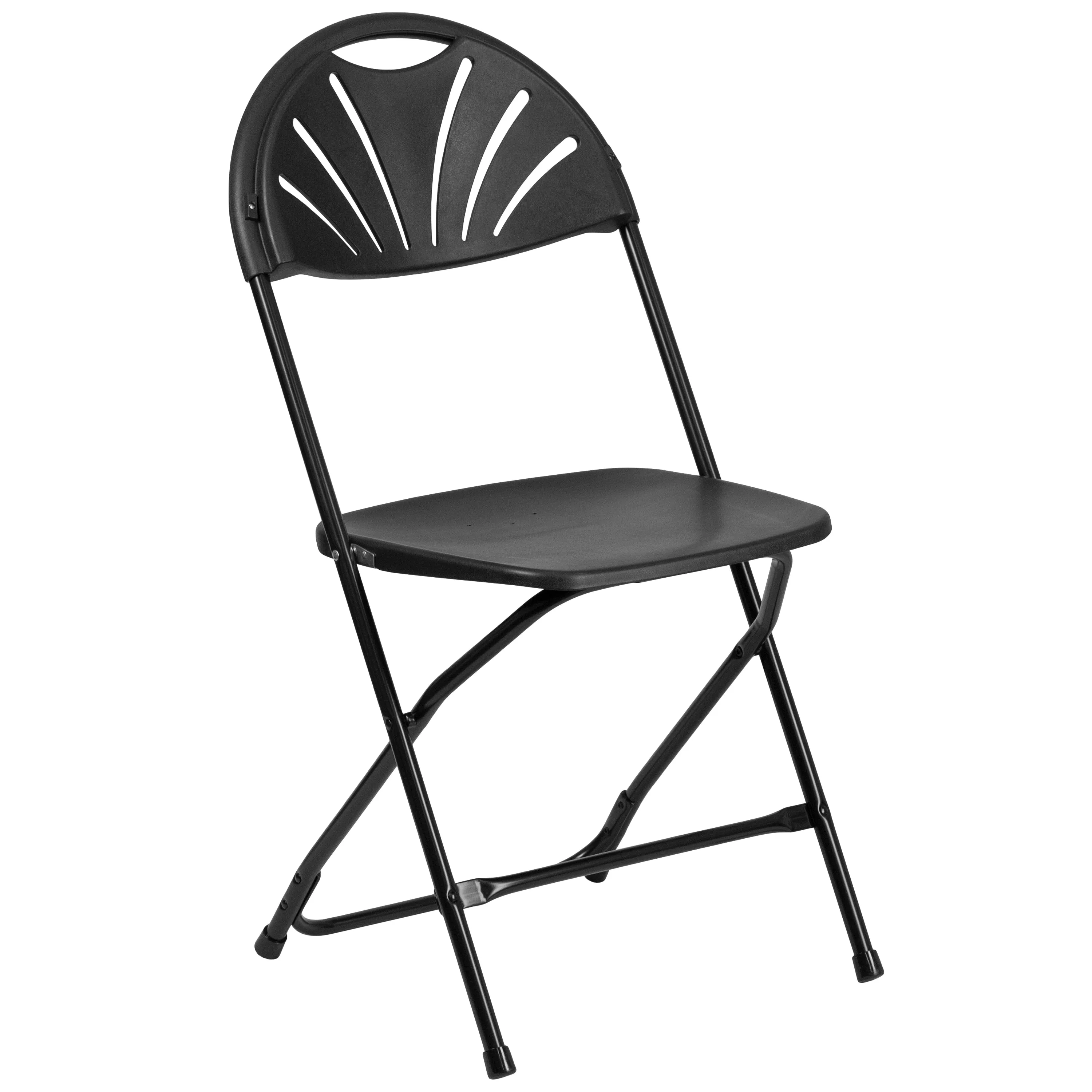 2 Pack HERCULES Series 650 lb. Capacity Black Plastic Fan Back Folding Chair