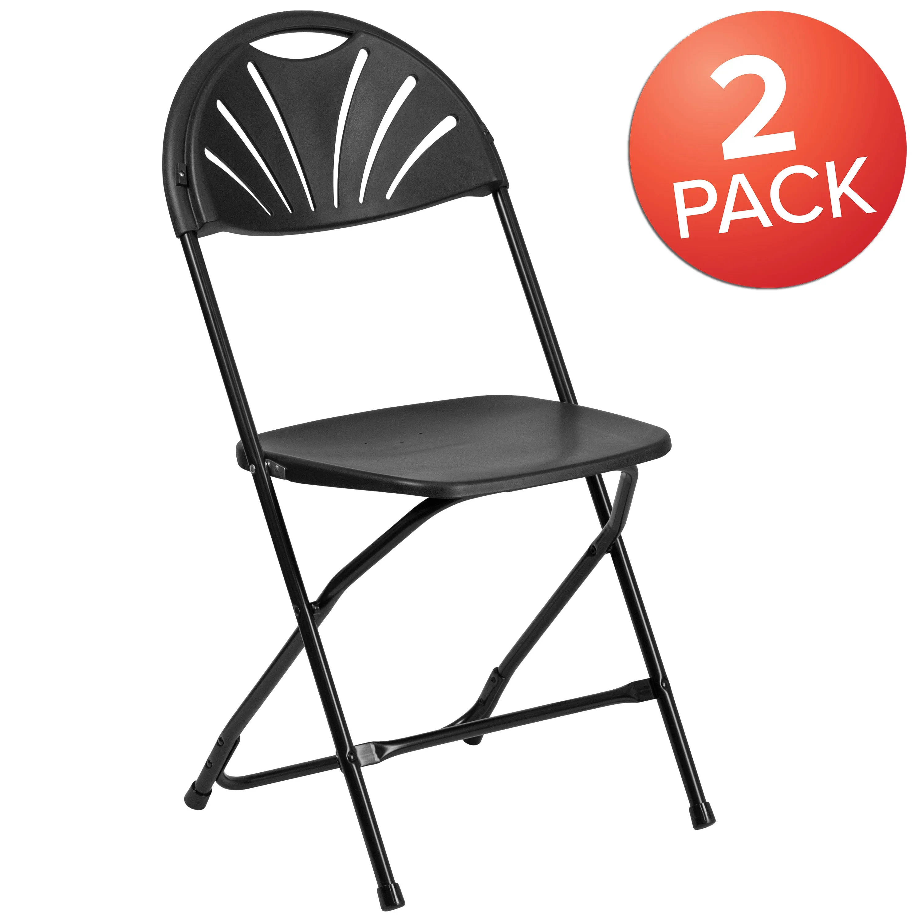 2 Pack HERCULES Series 650 lb. Capacity Black Plastic Fan Back Folding Chair