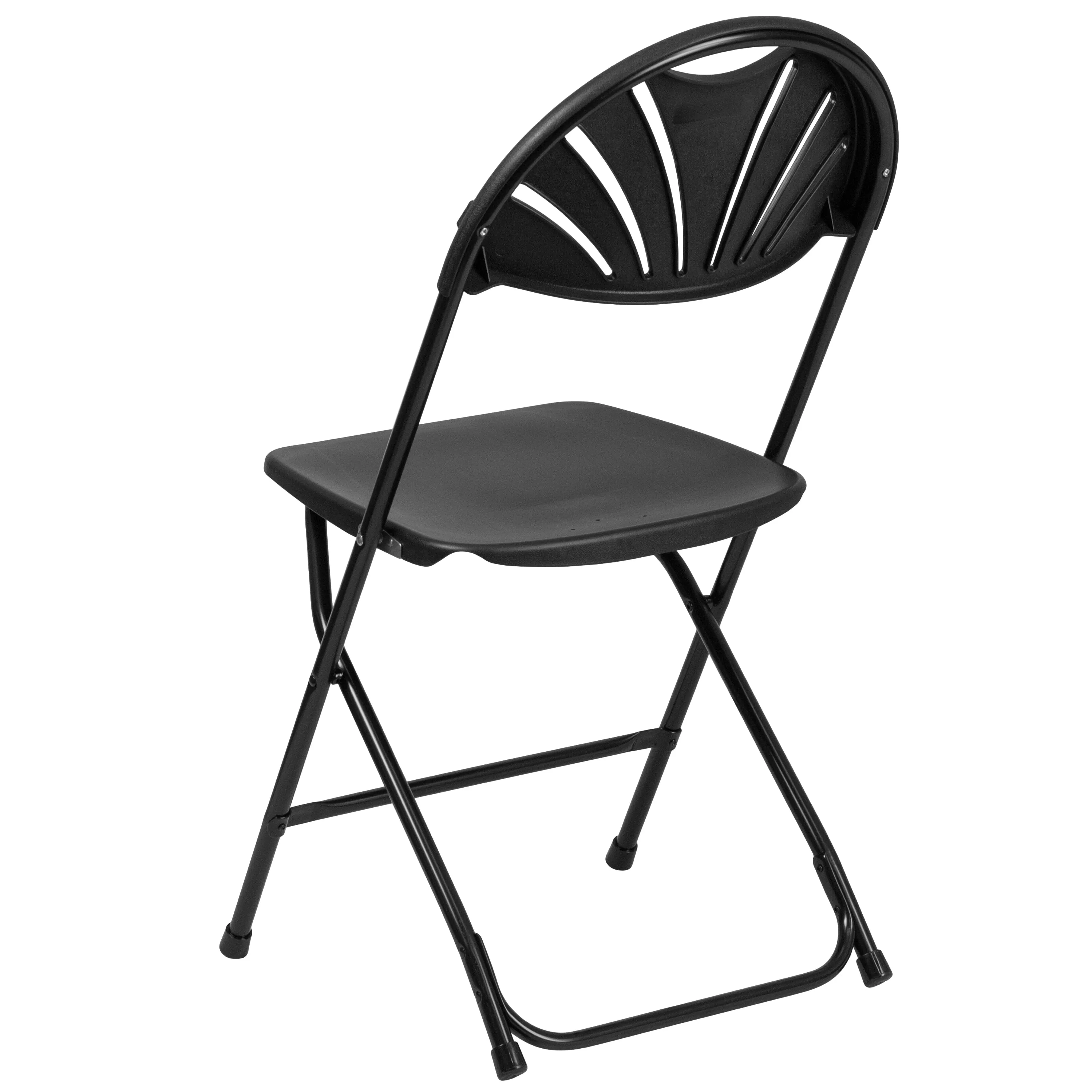 2 Pack HERCULES Series 650 lb. Capacity Black Plastic Fan Back Folding Chair