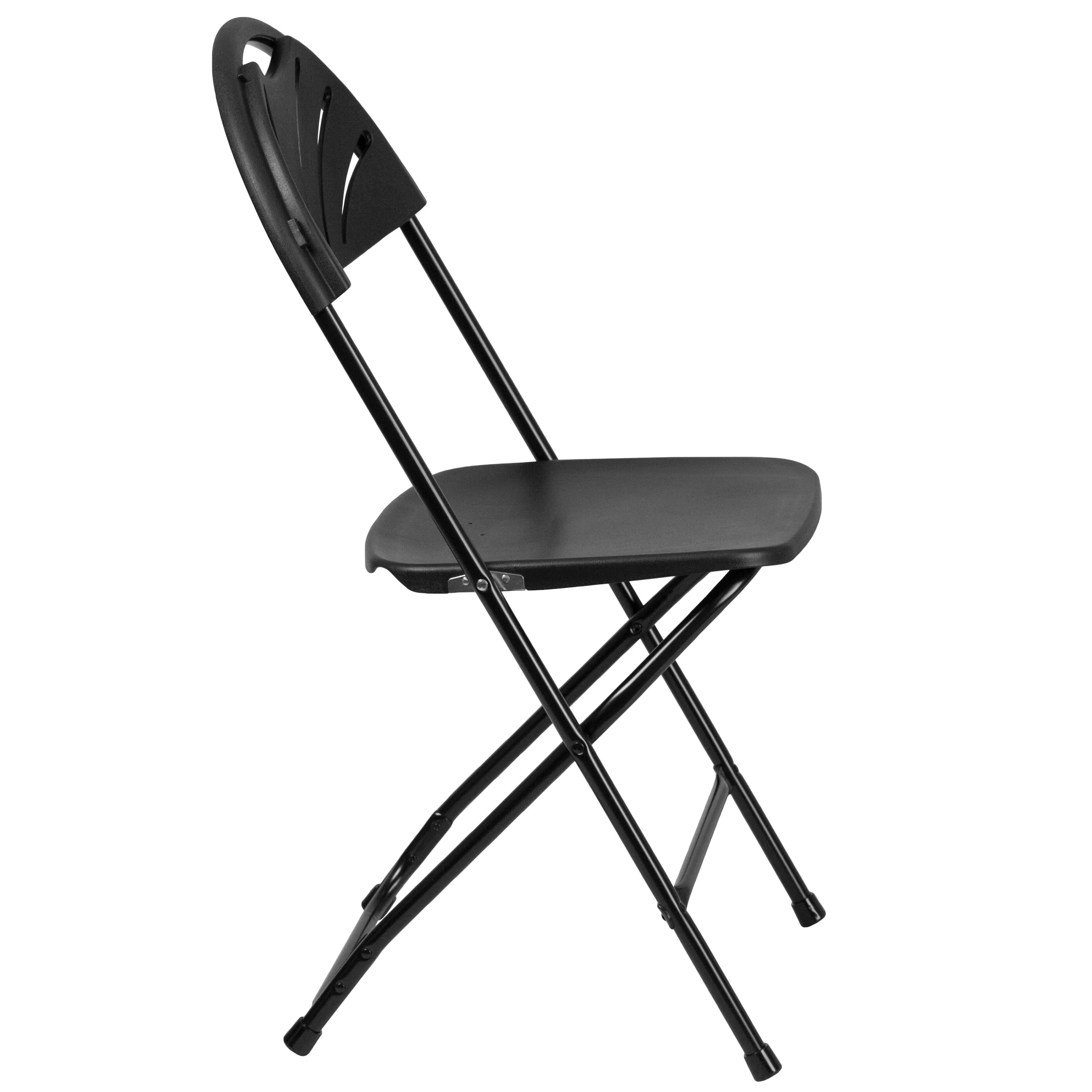 2 Pack HERCULES Series 650 lb. Capacity Black Plastic Fan Back Folding Chair