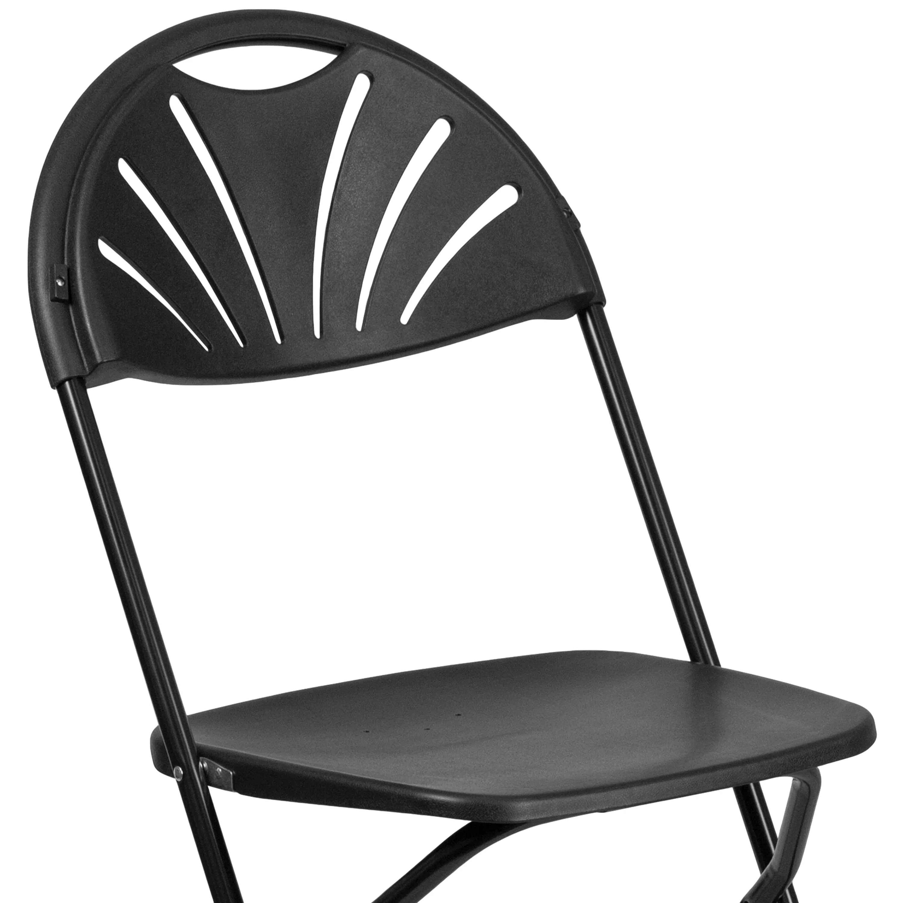 2 Pack HERCULES Series 650 lb. Capacity Black Plastic Fan Back Folding Chair