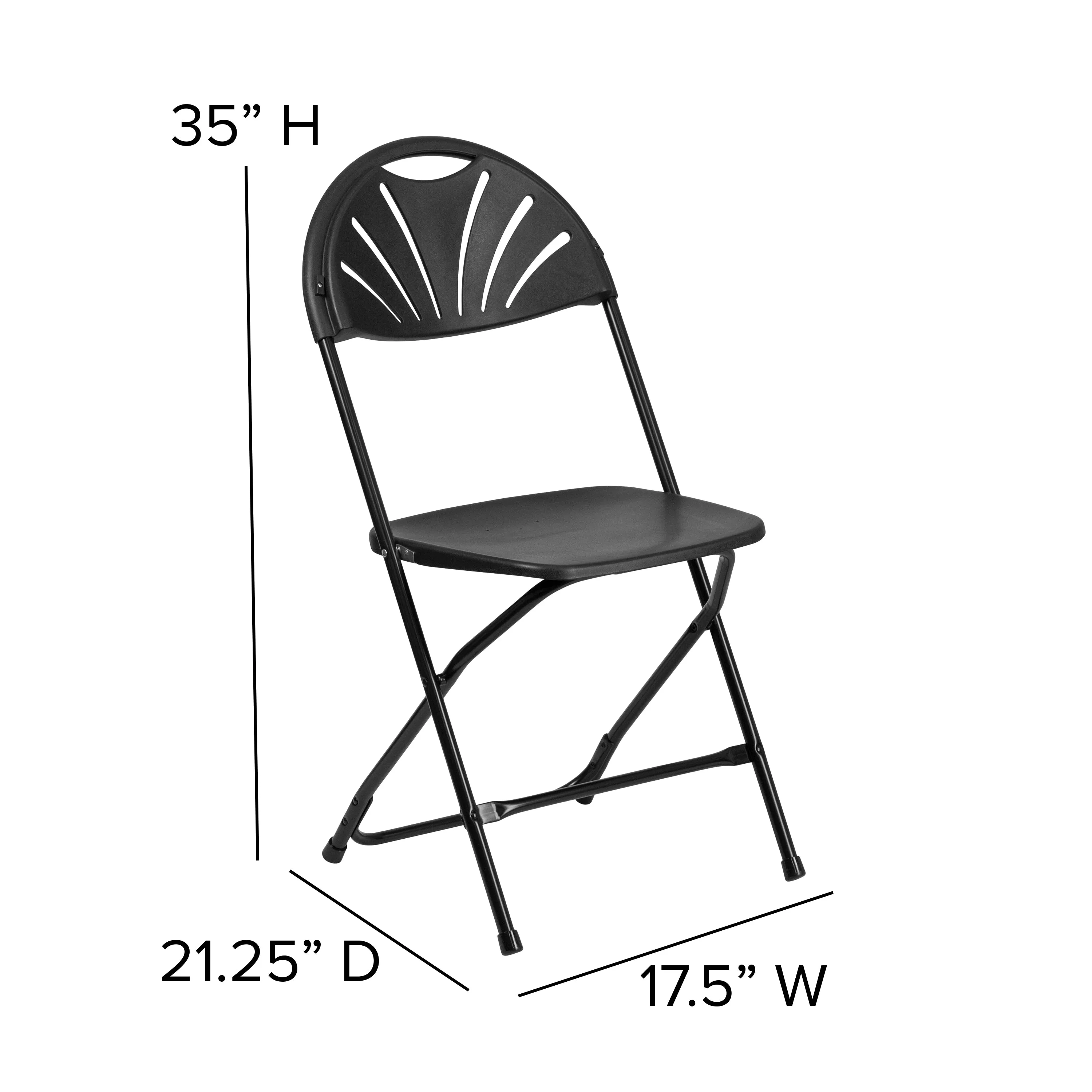 2 Pack HERCULES Series 650 lb. Capacity Black Plastic Fan Back Folding Chair