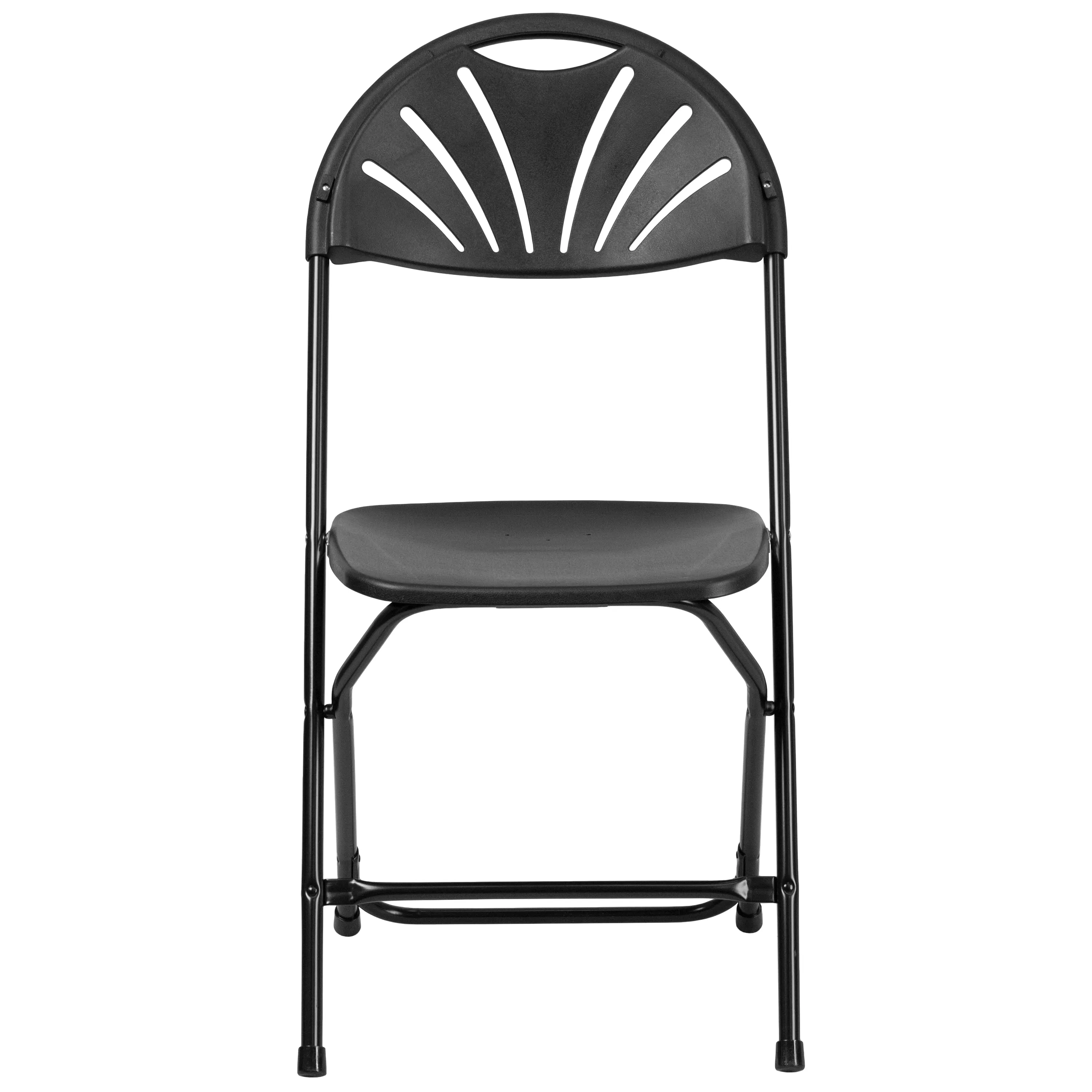 2 Pack HERCULES Series 650 lb. Capacity Black Plastic Fan Back Folding Chair