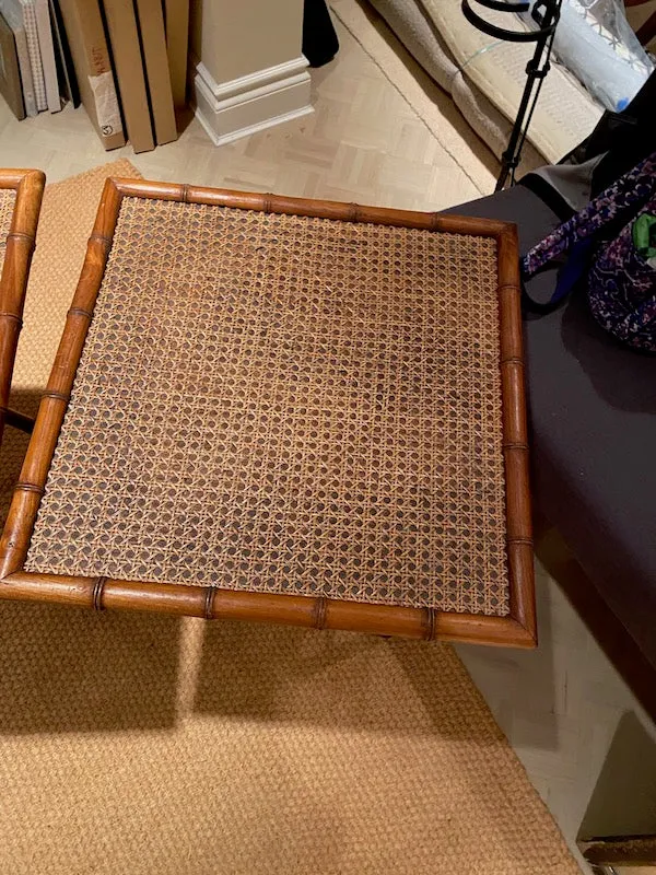 2 Vintage Cane Top, Bamboo Style Folding Tray Tables