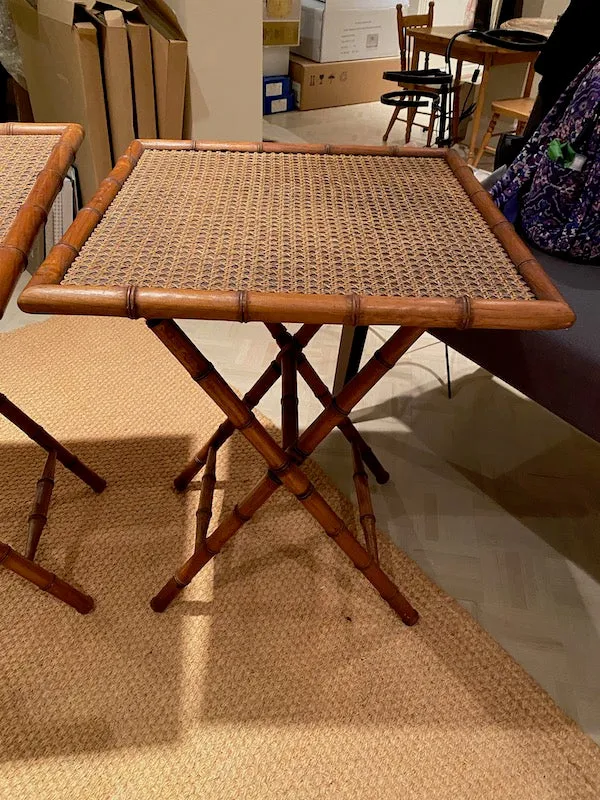 2 Vintage Cane Top, Bamboo Style Folding Tray Tables