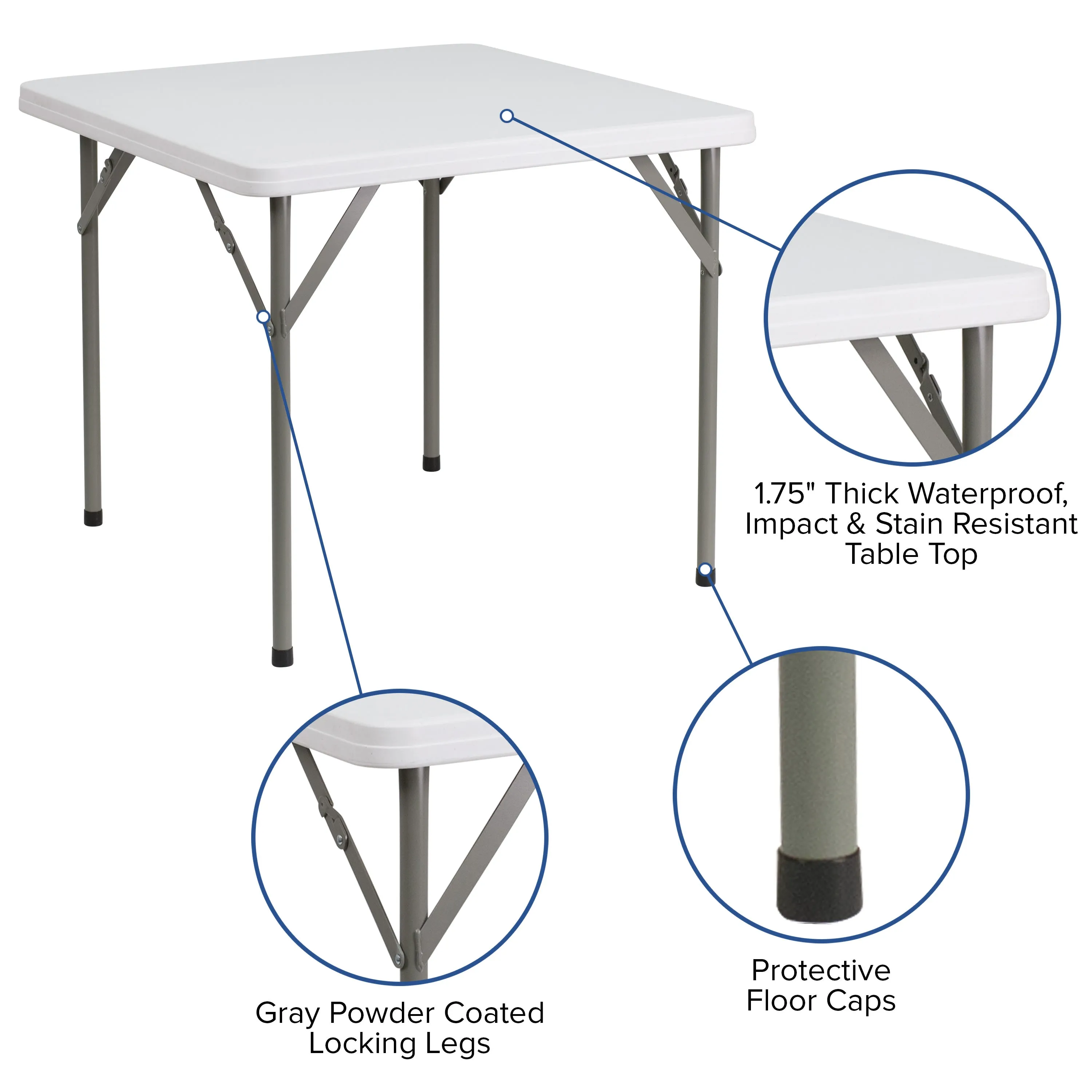 2.85-Foot Square Plastic Folding Table