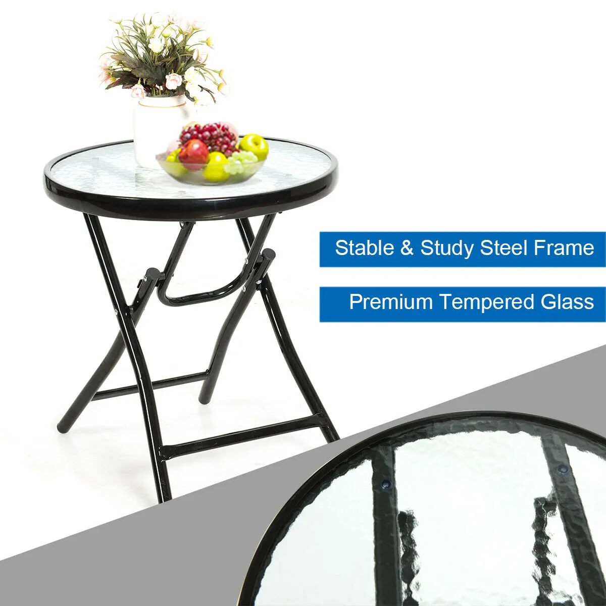3 Pcs Folding Bistro Set Outdoor Rocking Chairs and Table Set-Blue & Gray