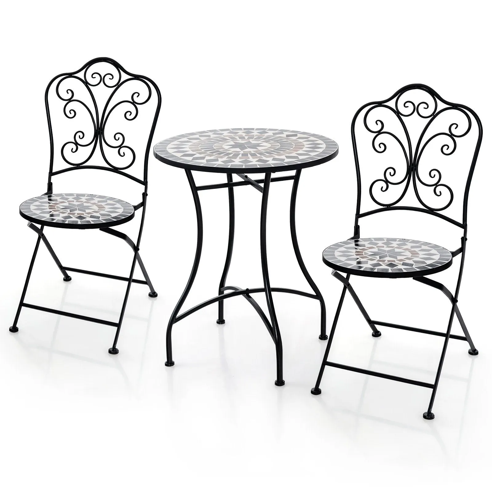 3 Piece Patio Bistro Set Round Table and 2 Folding Chairs