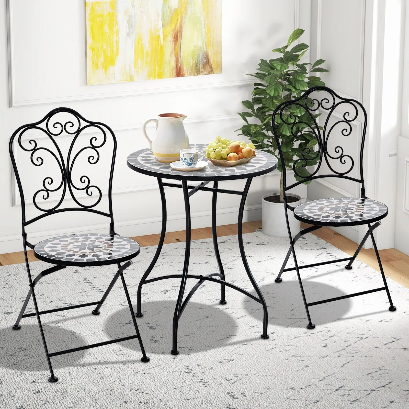 3 Piece Patio Bistro Set Round Table and 2 Folding Chairs