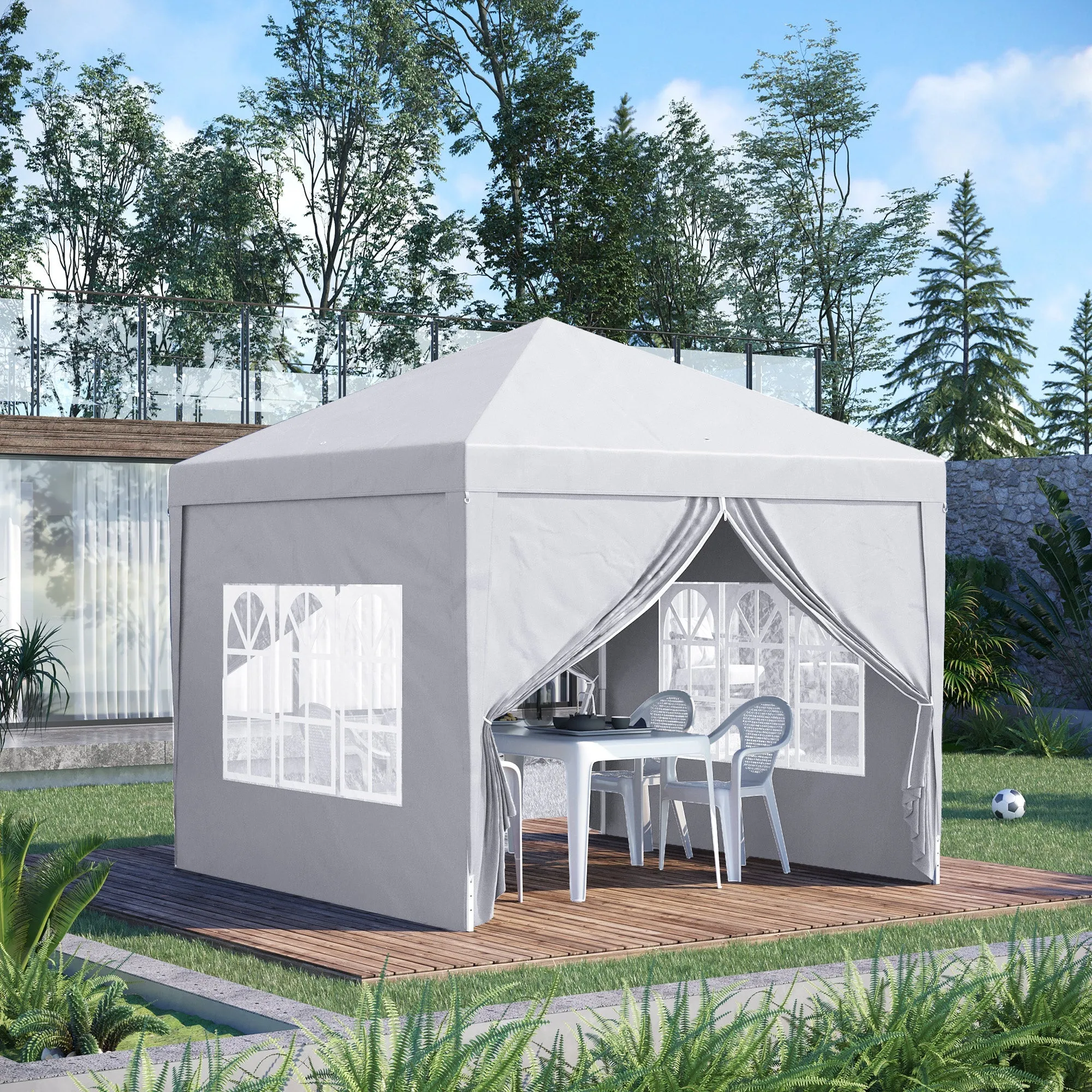3 x 3m Pop Up Gazebo Wedding Party Canopy Tent Marquee with Carry Bag and Windows White