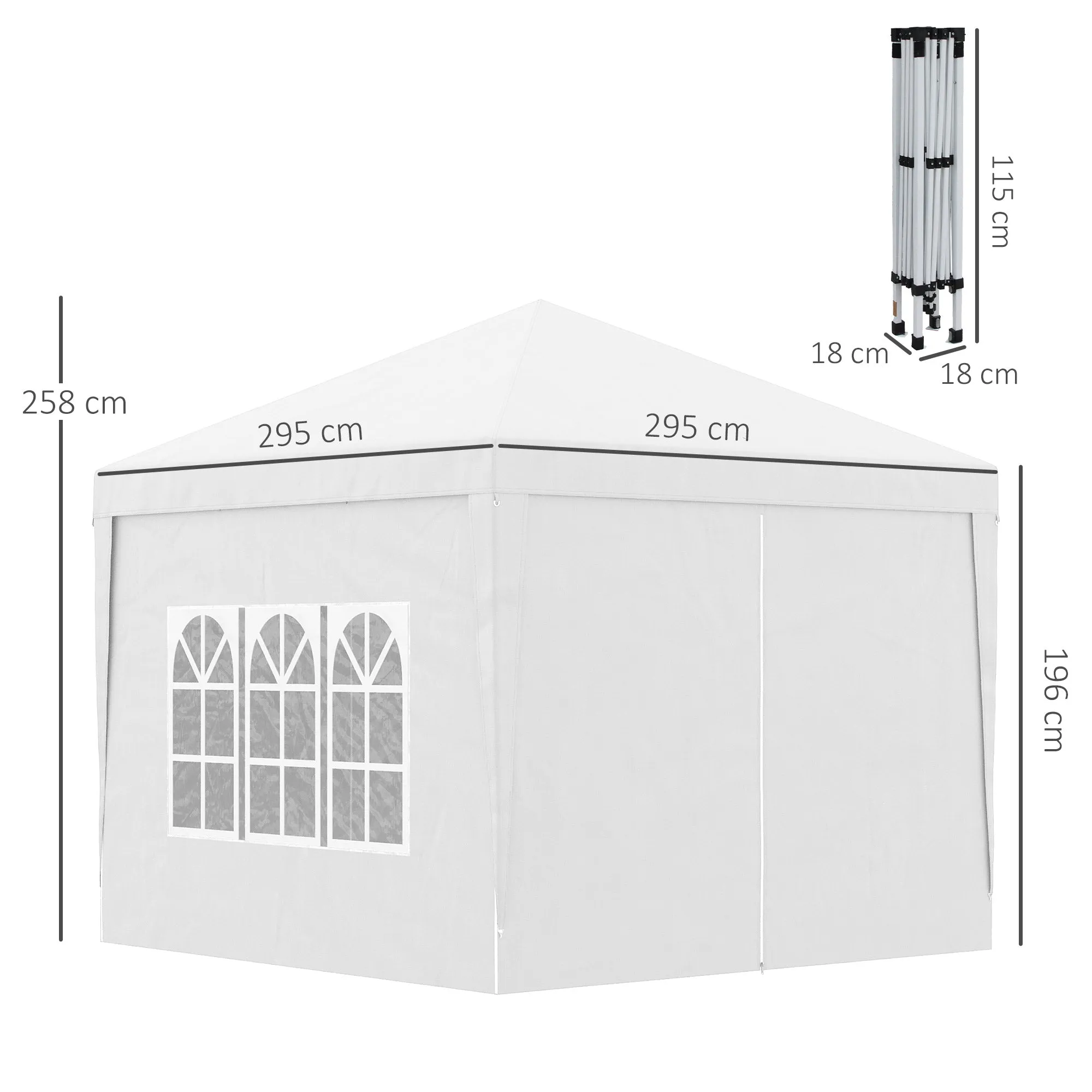 3 x 3m Pop Up Gazebo Wedding Party Canopy Tent Marquee with Carry Bag and Windows White
