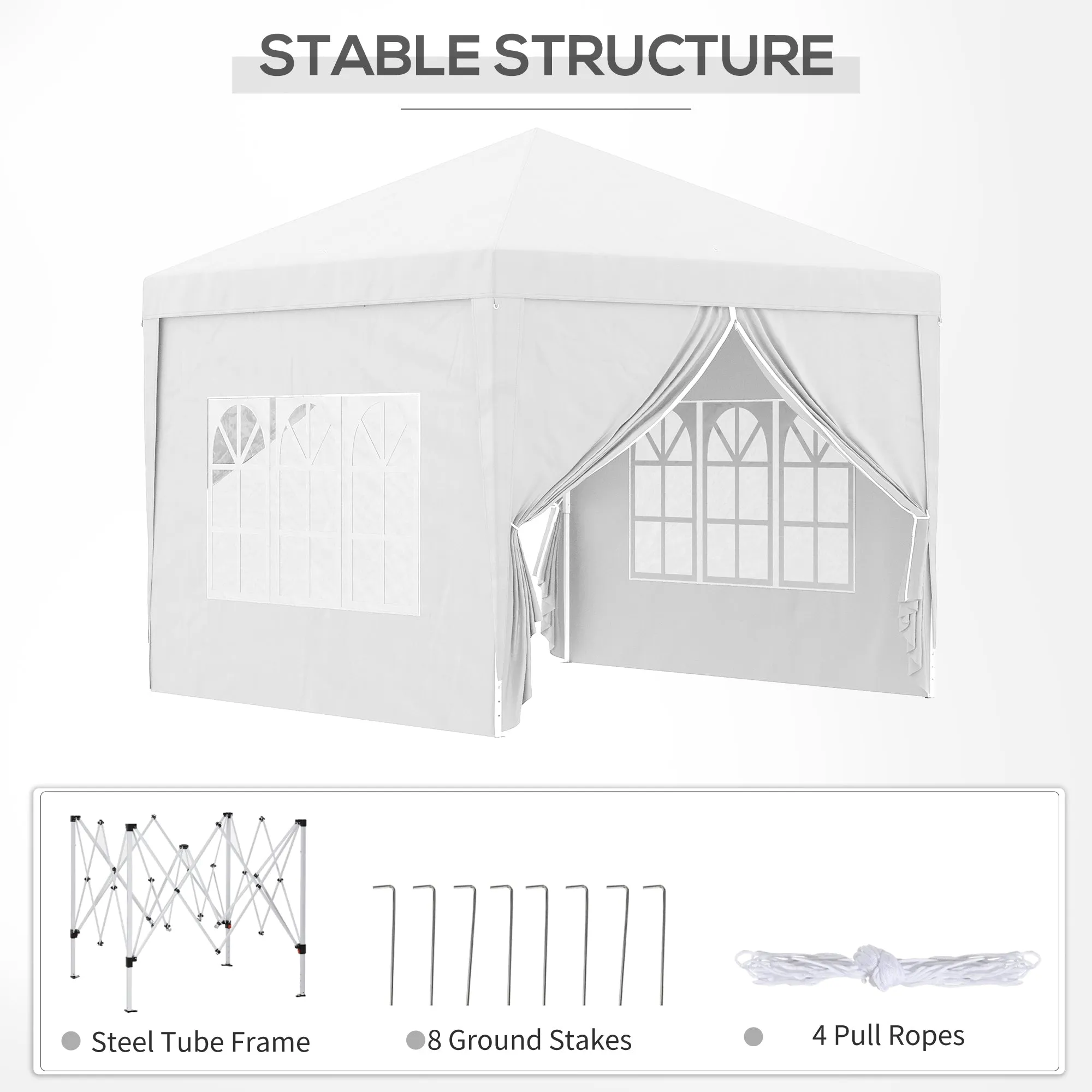 3 x 3m Pop Up Gazebo Wedding Party Canopy Tent Marquee with Carry Bag and Windows White