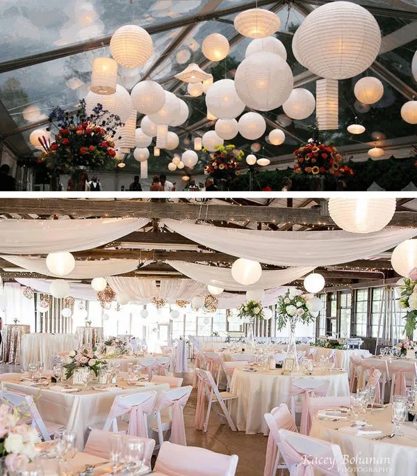 36" White Jumbo Paper Lantern, Even Ribbing, Chinese Hanging Wedding & Party Decoration