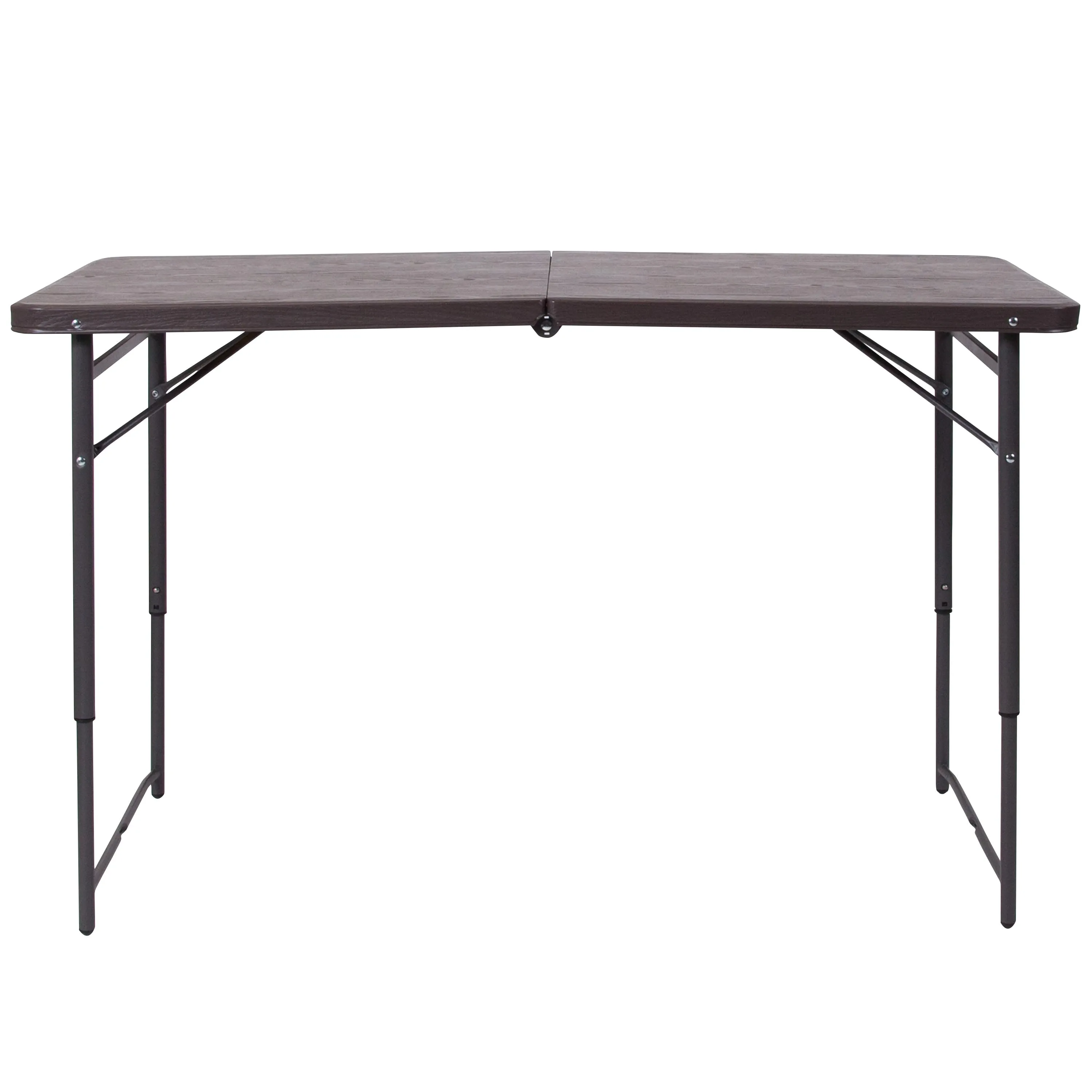 4-Foot Height Adjustable Bi-Fold Dark Gray Plastic Folding Table with Carrying Handle