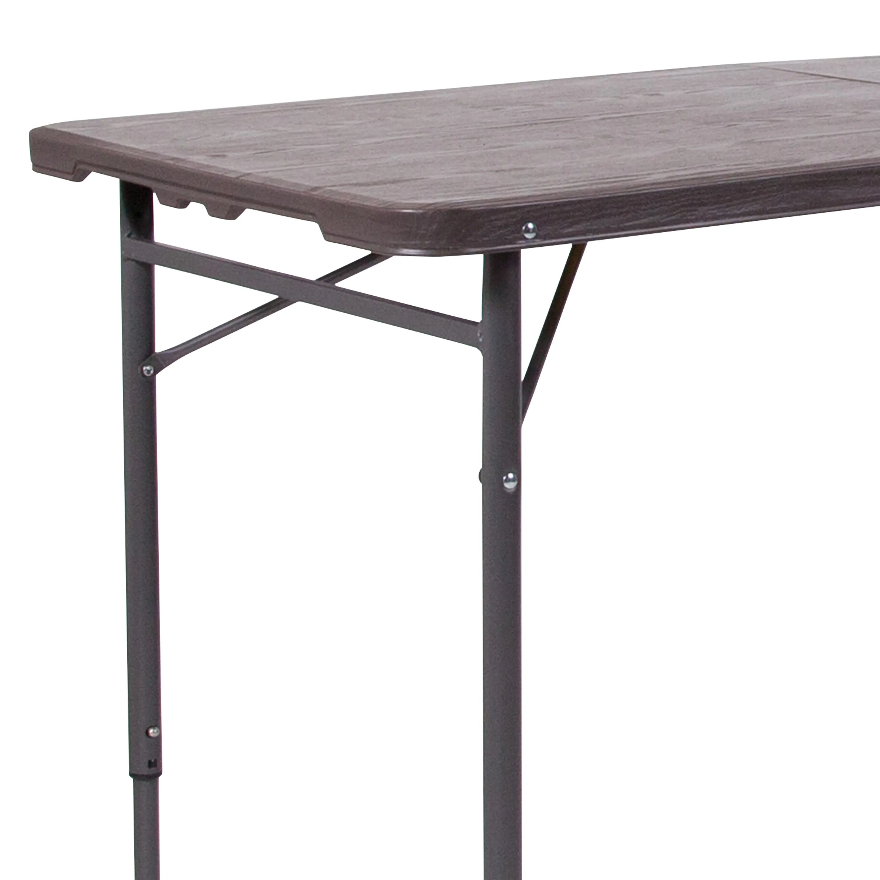 4-Foot Height Adjustable Bi-Fold Dark Gray Plastic Folding Table with Carrying Handle