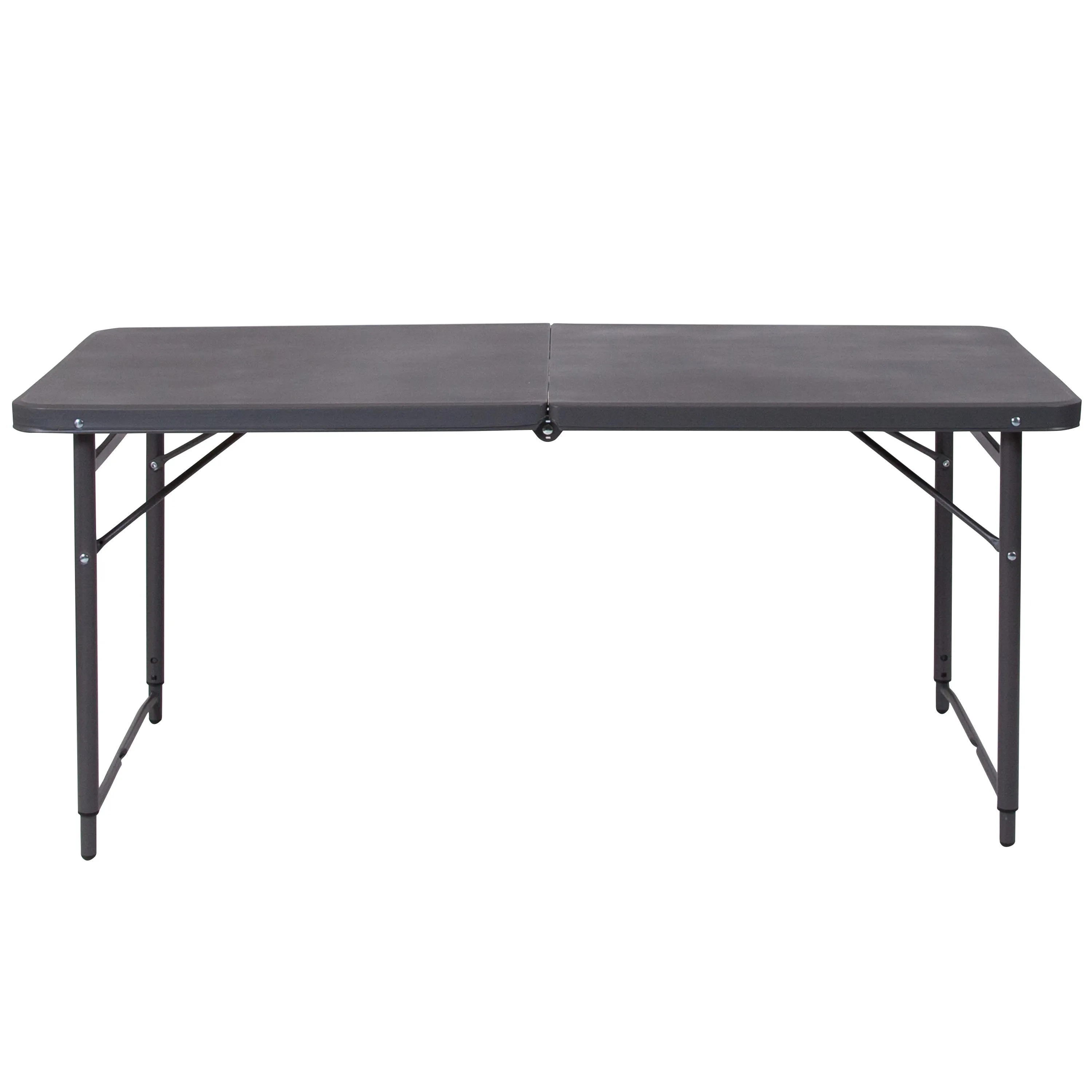 4-Foot Height Adjustable Bi-Fold Dark Gray Plastic Folding Table with Carrying Handle