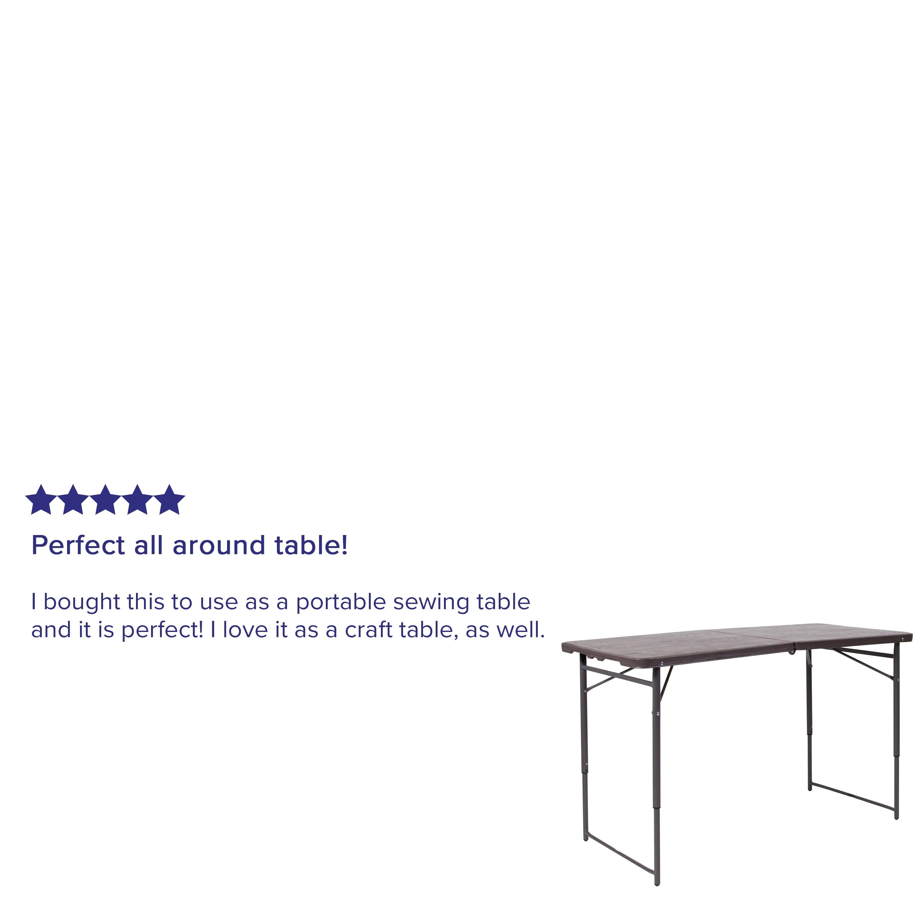 4-Foot Height Adjustable Bi-Fold Dark Gray Plastic Folding Table with Carrying Handle
