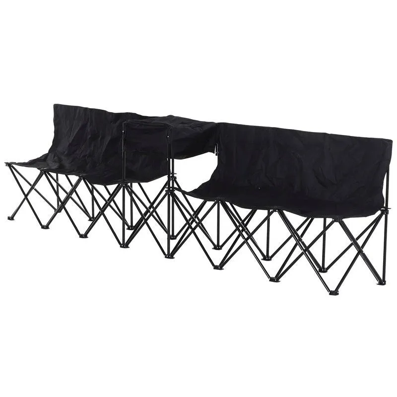 6 Seater Folding Steel Camping Bench With Cooler Bag Black