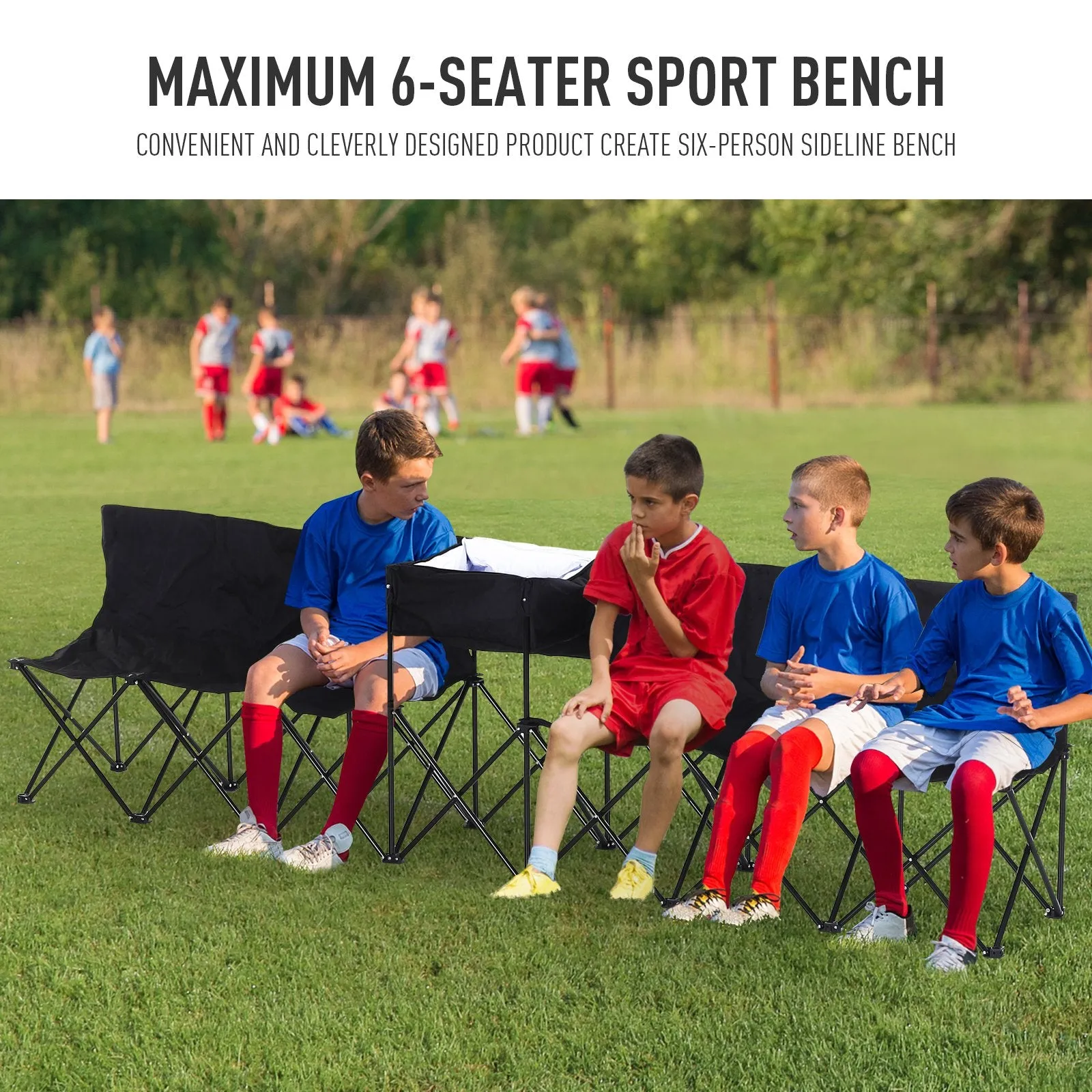 6 Seater Folding Steel Camping Bench With Cooler Bag Black
