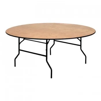 72'' ROUND WOOD FOLDING BANQUET TABLE WITH CLEAR COATED FINISHED TOP [YT-WRFT72-TBL-GG]