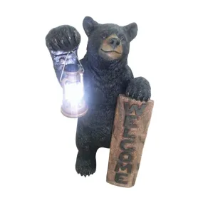Bear LED Camping Lantern Lights Decorative - Metal Indoor Outdoor Hanging Lantern with Square Holder by Pine Ridge | 3AAA Rechargeable Battery Operated | Flameless Home Decor | Halloween and Christmas 34"