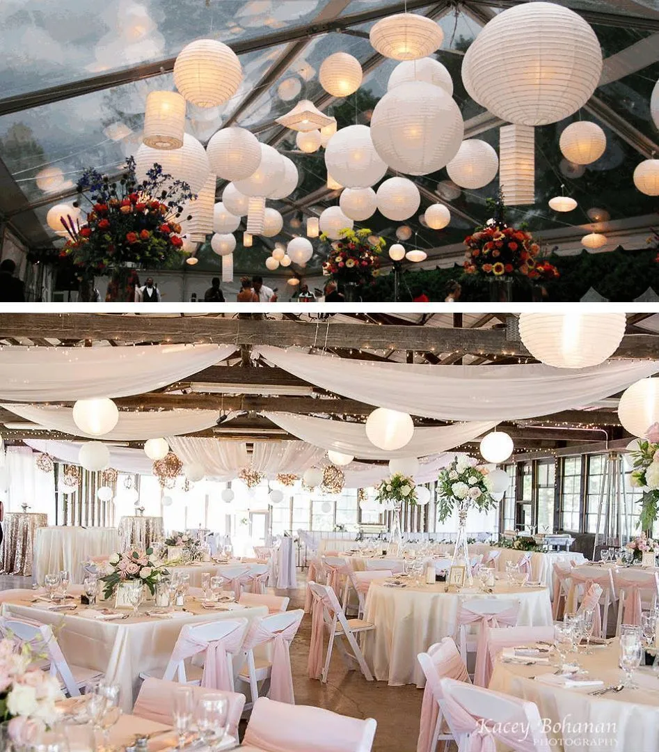 BULK PACK (24) 42" White Jumbo Round Paper Lanterns, Even Ribbing, Chinese Hanging Wedding & Party Decoration