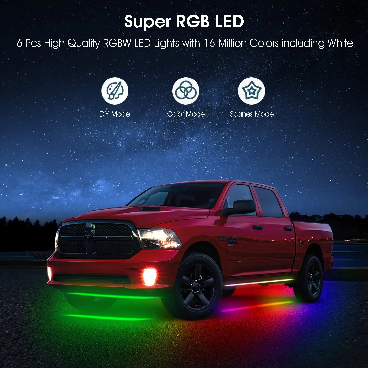 Car Underglow Lights Kit, 6PCS Led RGBW Strip Exterior Car Lights with Dream Color