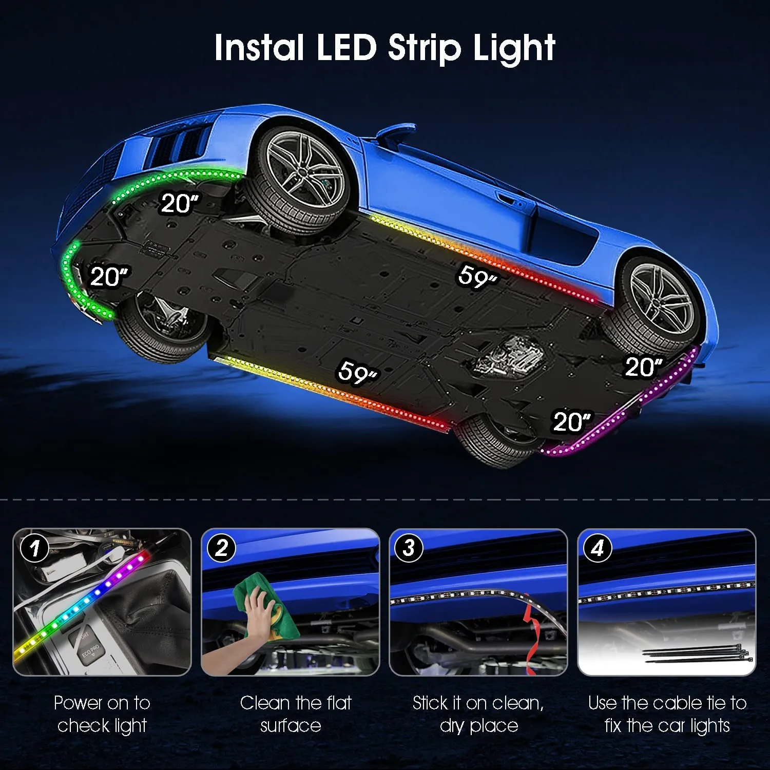 Car Underglow Lights Kit, 6PCS Led RGBW Strip Exterior Car Lights with Dream Color