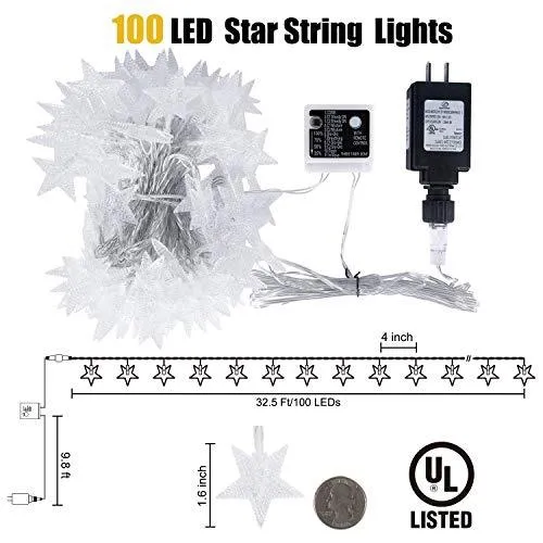 Color Changing Star String Lights Plug in - 33 Feet 100 Led Star Fairy Lights with Remote and Timer