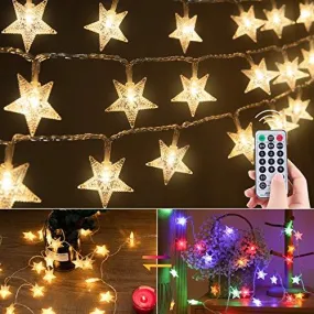 Color Changing Star String Lights Plug in - 33 Feet 100 Led Star Fairy Lights with Remote and Timer