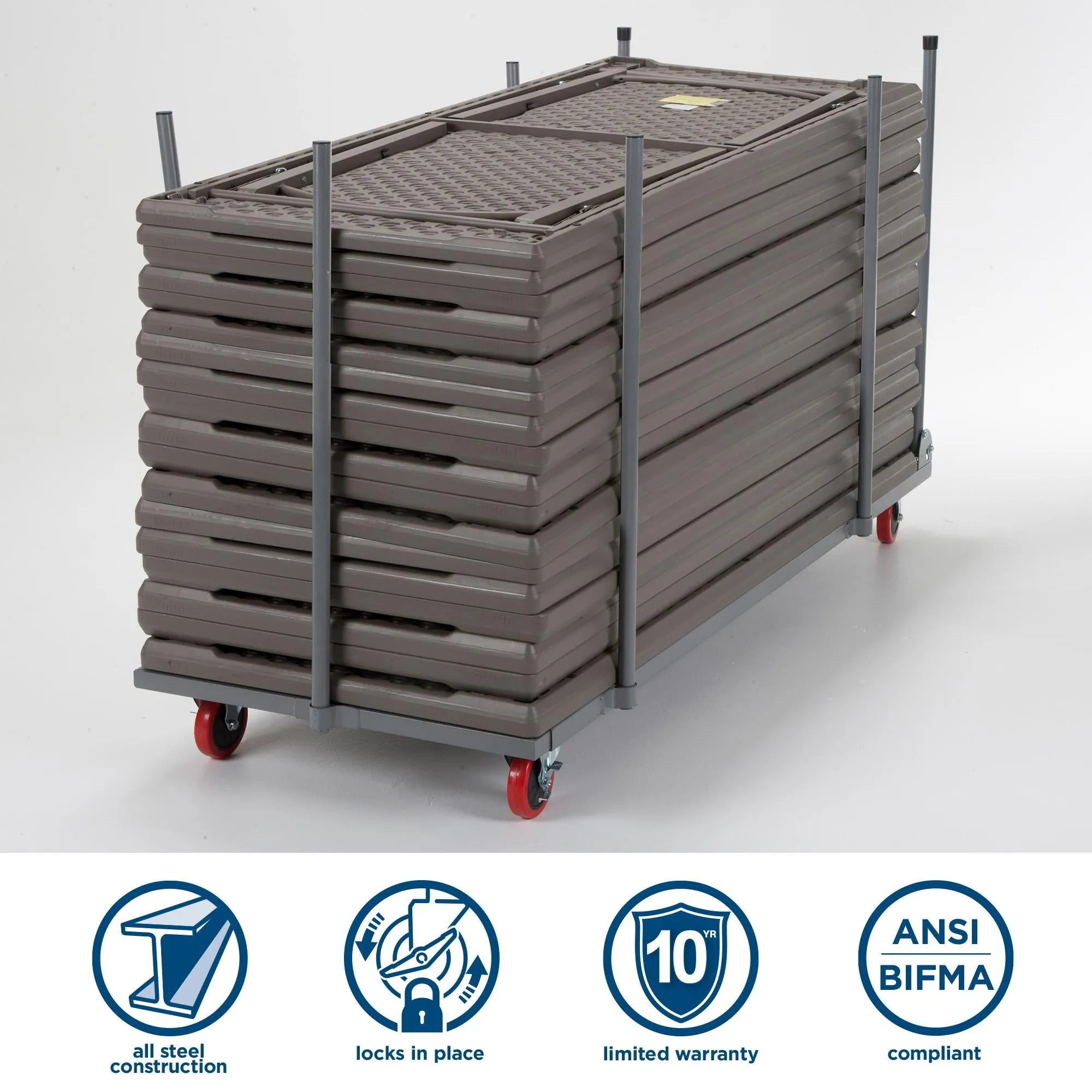 Commercial Rectangular Folding Table Trolley Cart with Locking Wheels